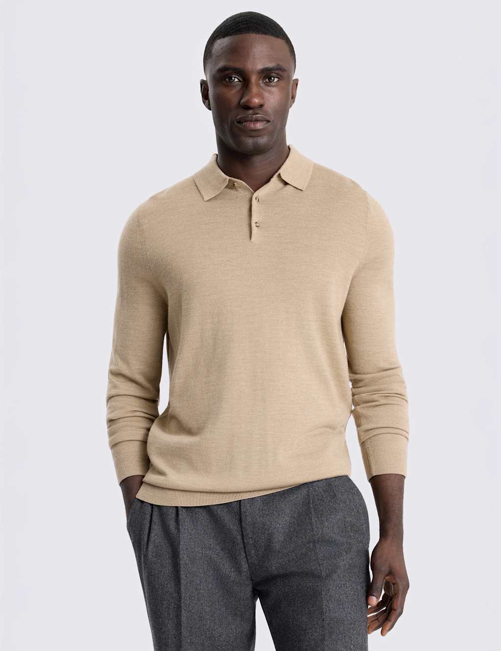 Moss Men's Merino Wool Rich Knitted Polo Shirt - 2XL - Camel - Available at M&S