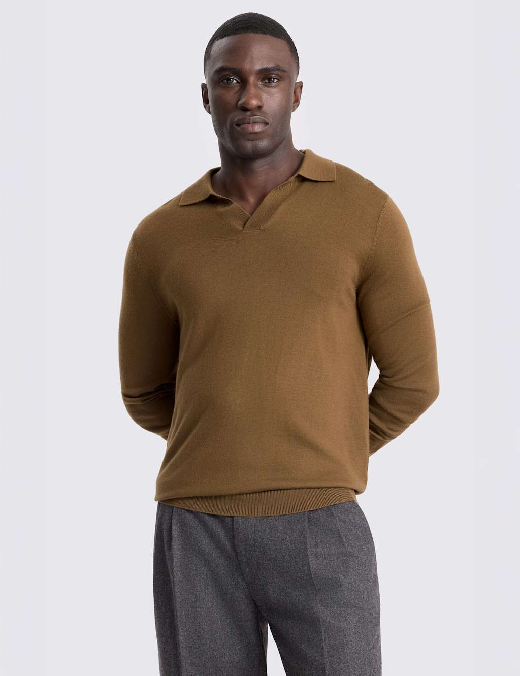 Moss Men's Merino Wool Rich Knitted Polo Shirt - M - Brown - Available at M&S