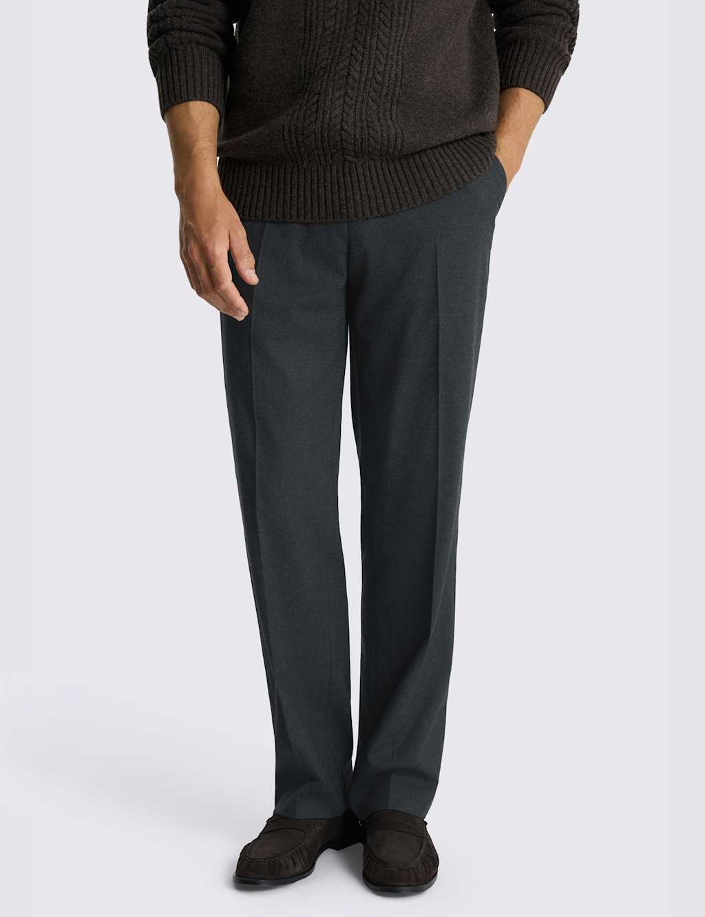 Moss Men's Relaxed Fit Flannel Stretch Suit Trousers - 40 - Charcoal - Available at M&S