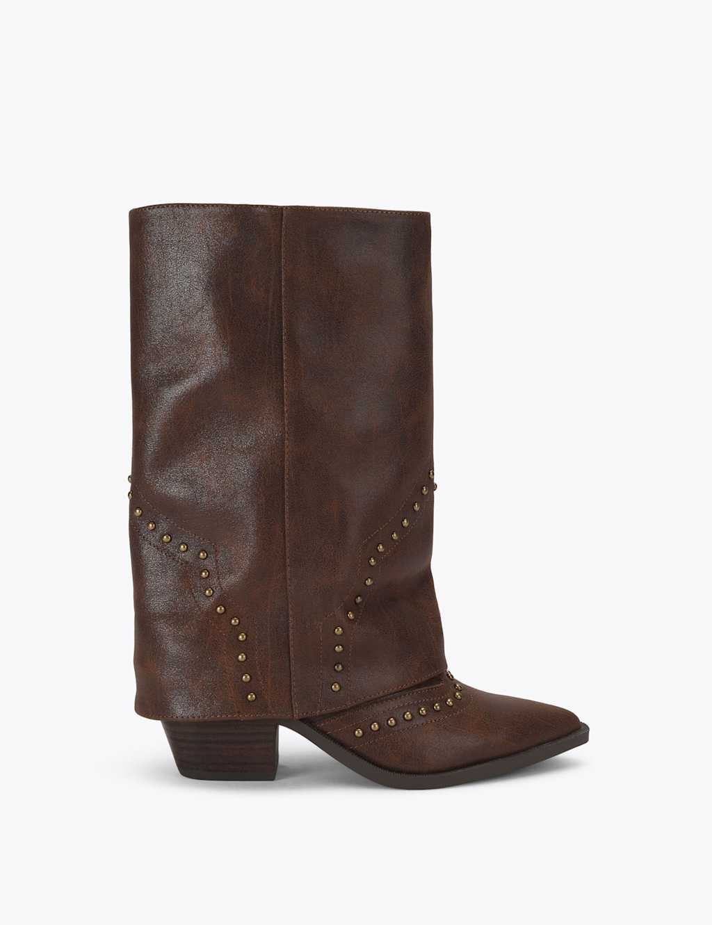 Steve Madden Women's Leather Studded Block Heel Knee High Boots - 7 - Brown - Available at M&S