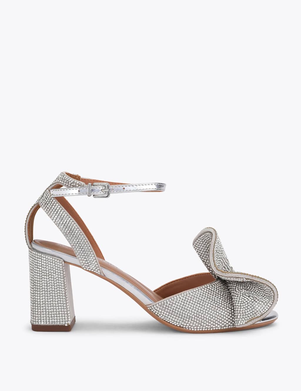 Kurt Geiger Women's Sparkle Ankle Strap Block Heel Shoes - 5 - Silver - Available at M&S