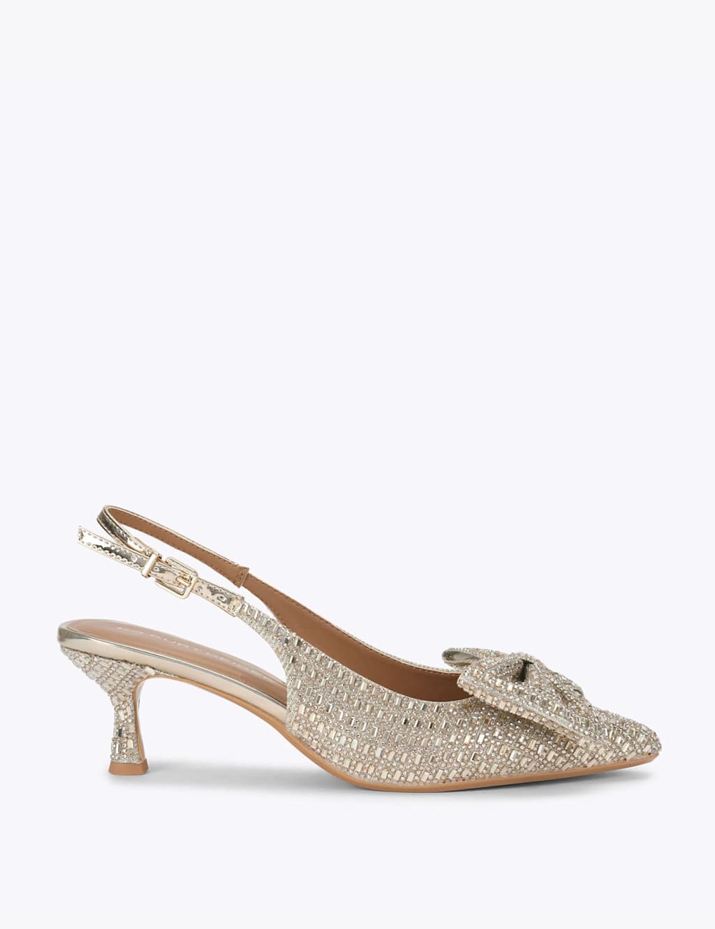 Kurt Geiger Women's Sparkle Bow Kitten Heel Pointed Court Shoes - 3 - Silver - Available at M&S