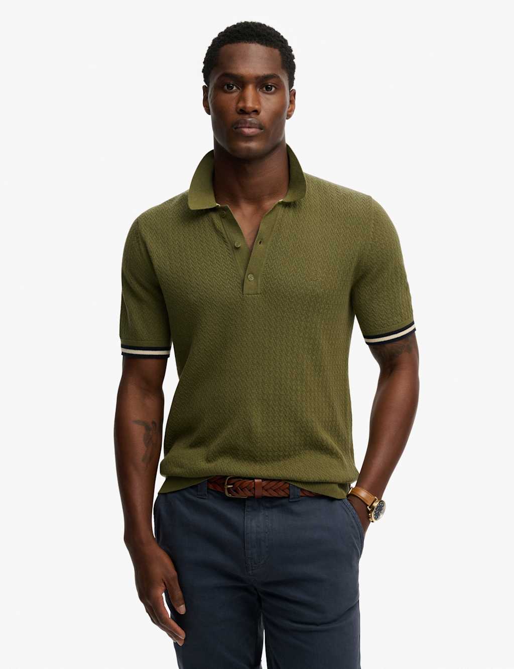 Superdry & Co Men's Pure Cotton Textured Polo Shirt - S - Khaki - Available at M&S