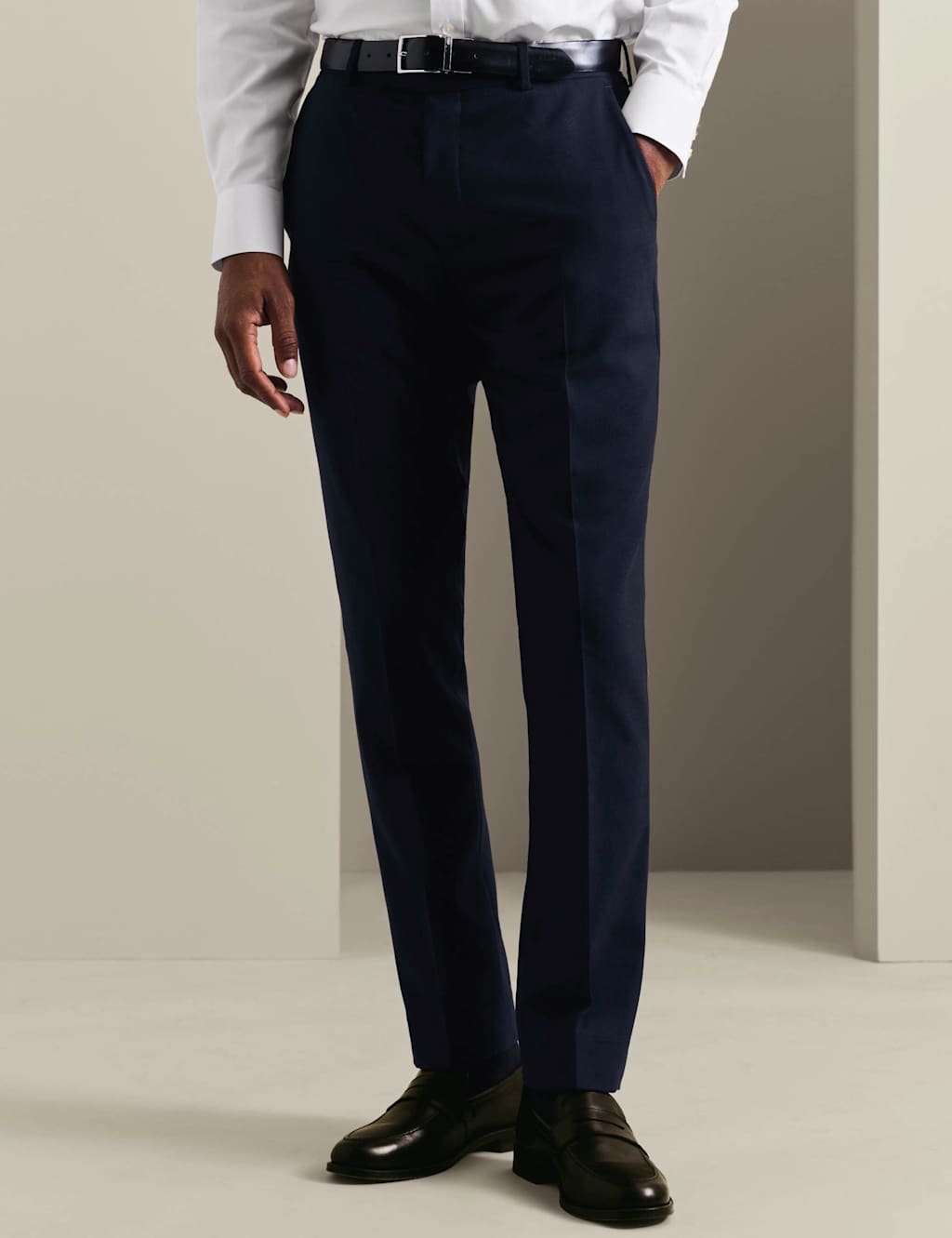 Charles Tyrwhitt Men's Slim Fit Super 120s Wool Sharkskin Suit Trousers - 34/30in - Dark Navy - Available at M&S