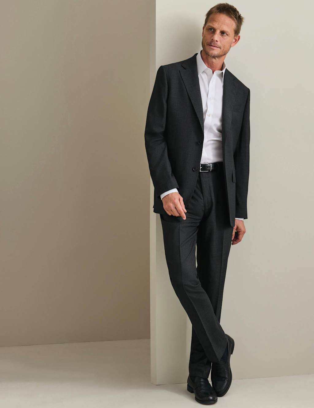 Charles Tyrwhitt Men's Slim Fit Super 120s Wool Sharkskin Suit Trousers - 36/30in - Charcoal - Available at M&S