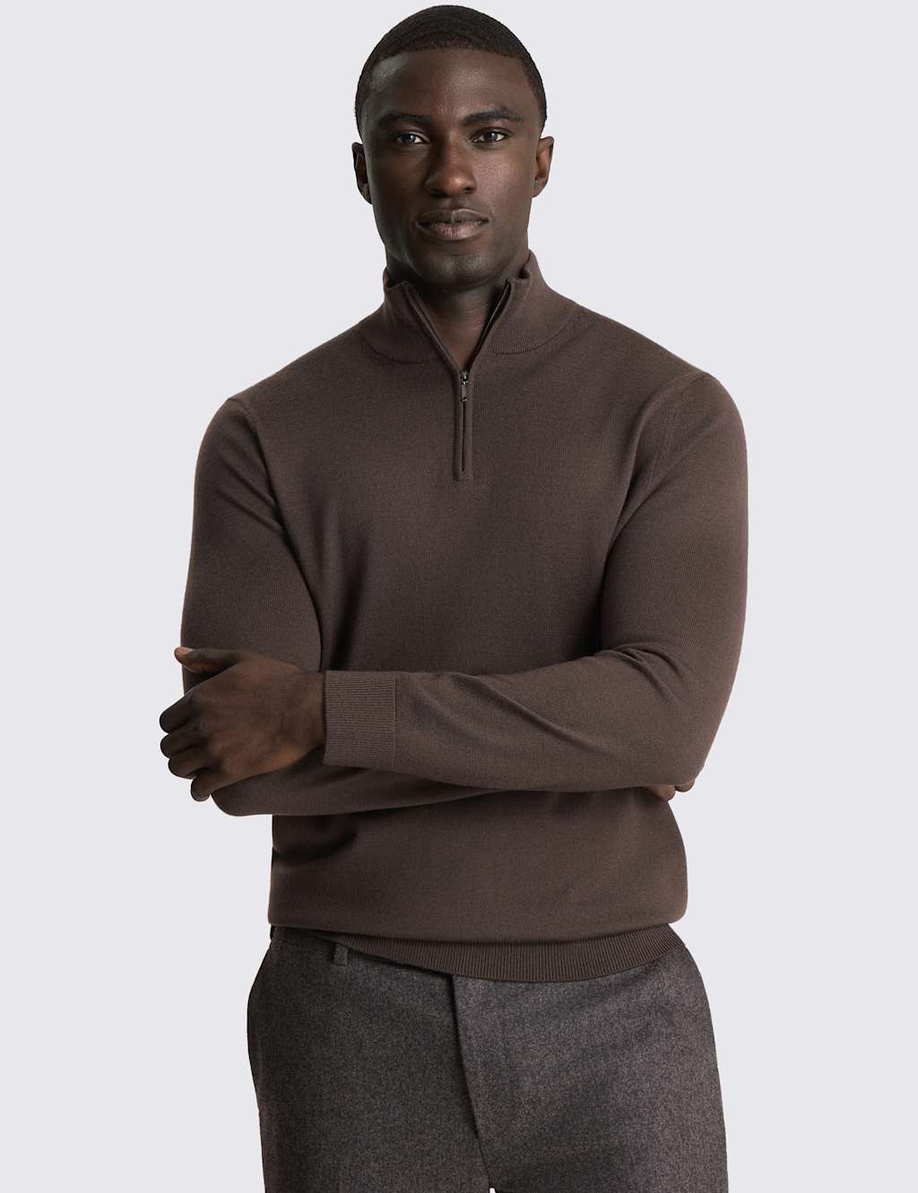 Moss Men's Merino Wool Rich Half Zip Jumper - M - Brown - Available at M&S