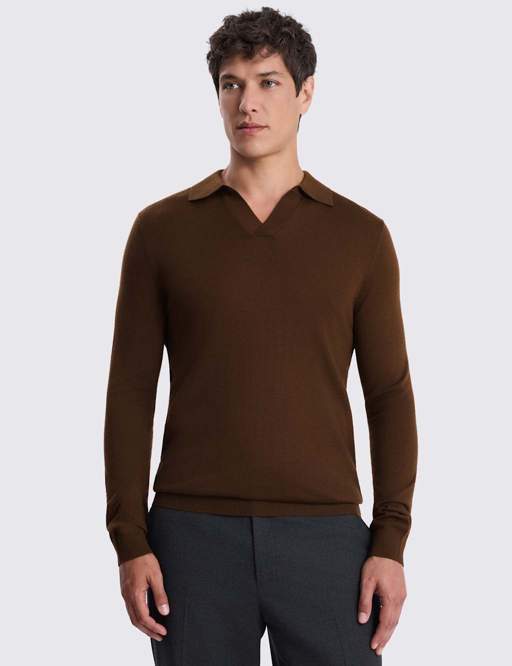 Moss Men's Merino Wool Rich Knitted Polo Shirt - XS - Brown - Available at M&S