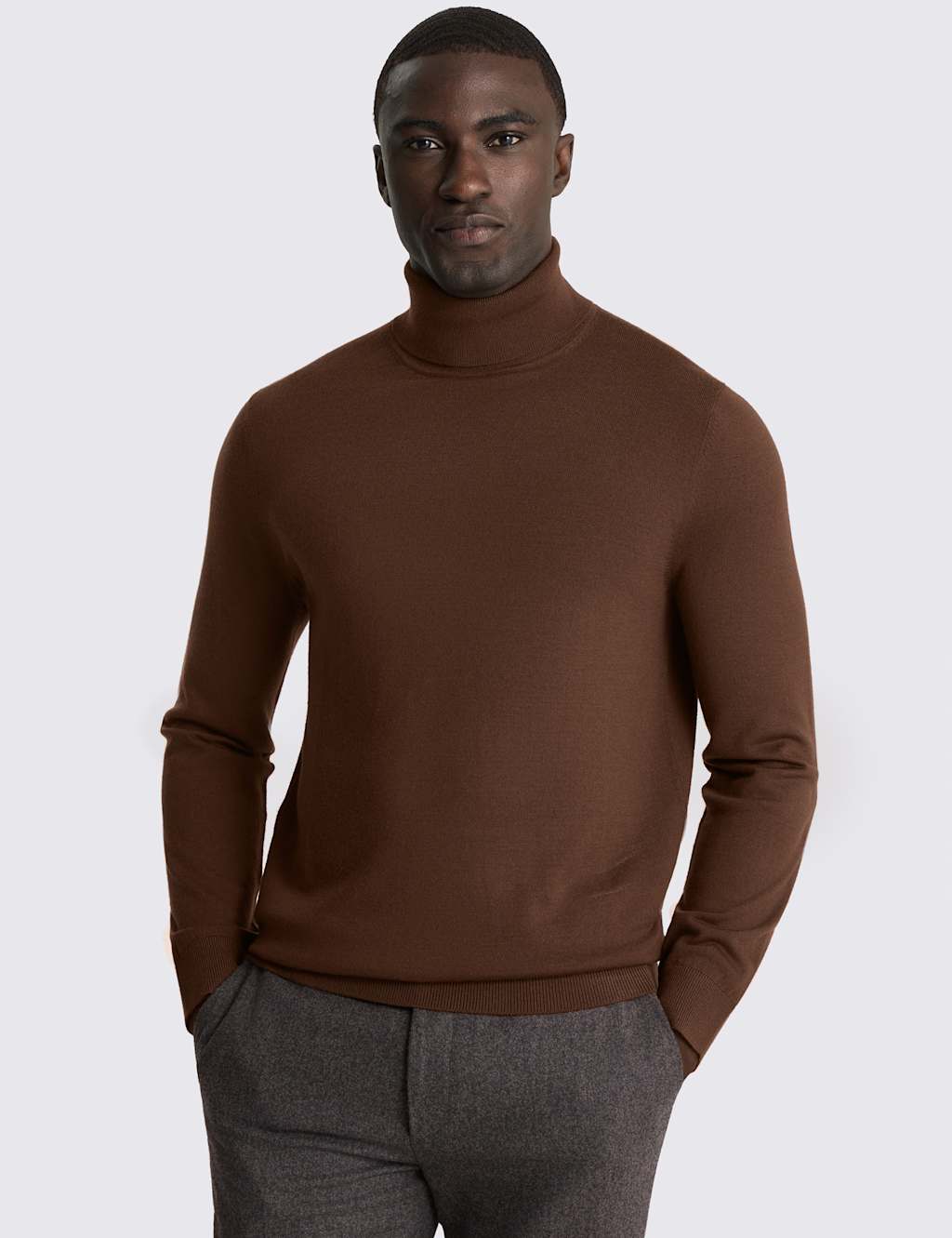 Moss Men's Merino Wool Rich Roll Neck Jumper - M - Brown - Available at M&S