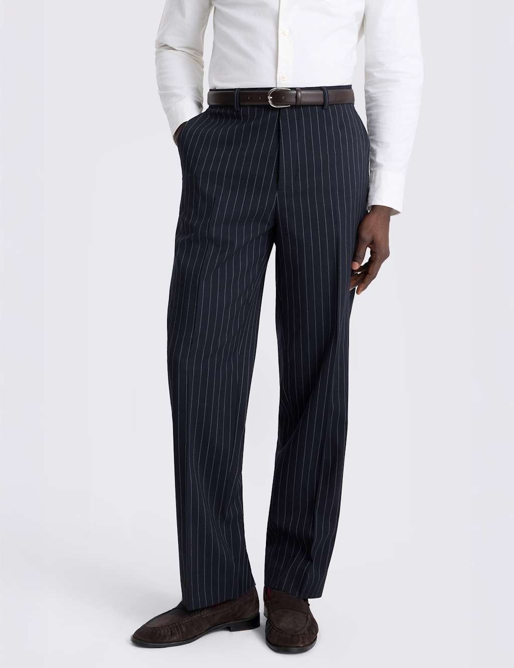 Moss Men's Relaxed Fit Pinstripe Trousers - 34 - Navy Mix - Available at M&S