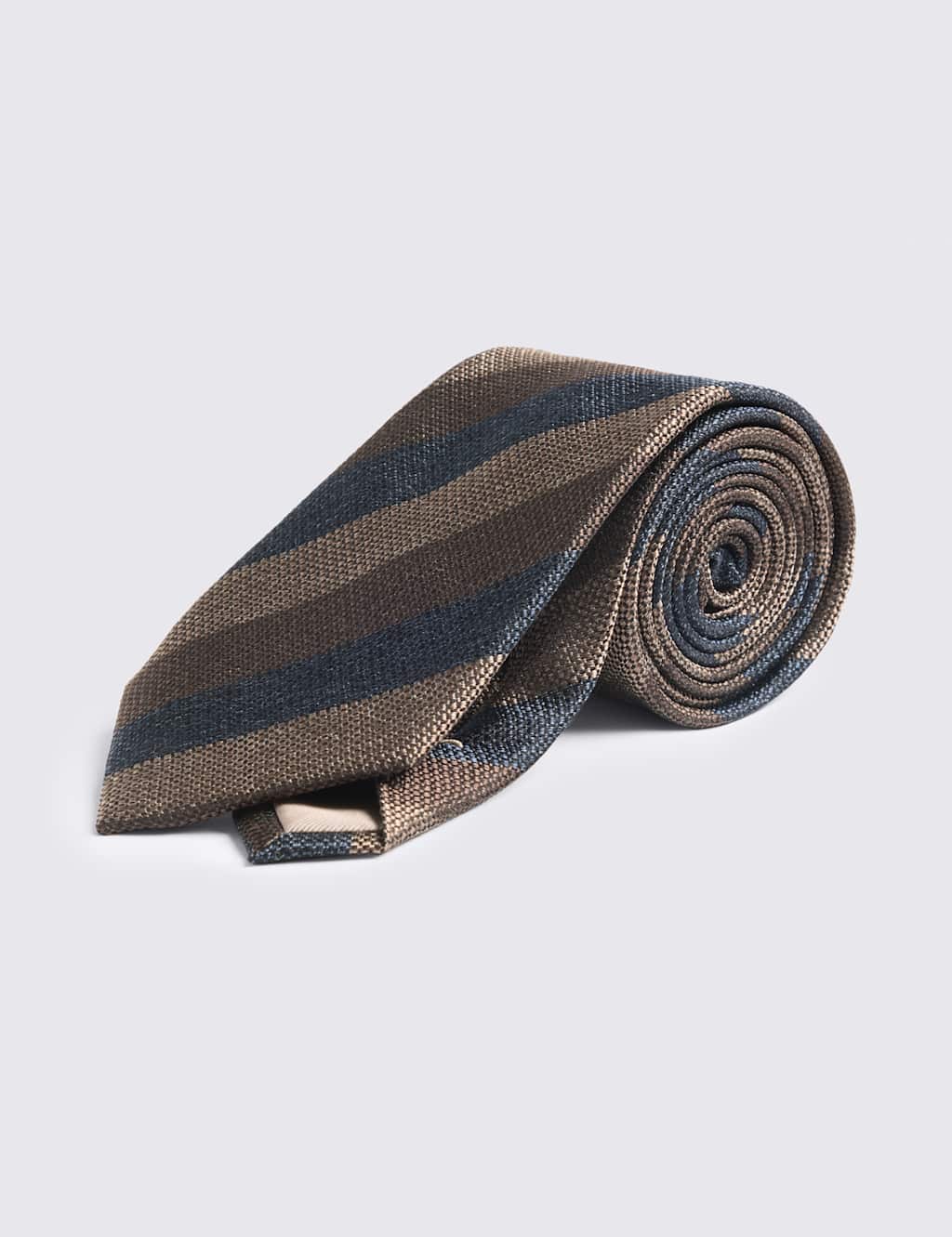 Moss Men's Striped Pure Silk Tie - Brown Mix - Available at M&S