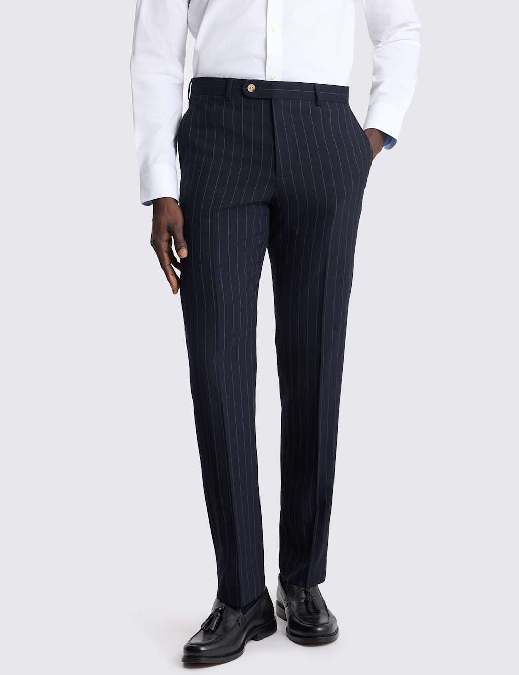 Moss Men's Tailored Fit Striped Stretch Suit Trousers - 36 - Navy Mix - Available at M&S