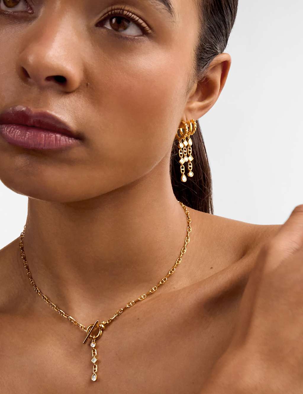 Katie Loxton Women's Gold Plated Drop Hoop Earrings - Available at M&S