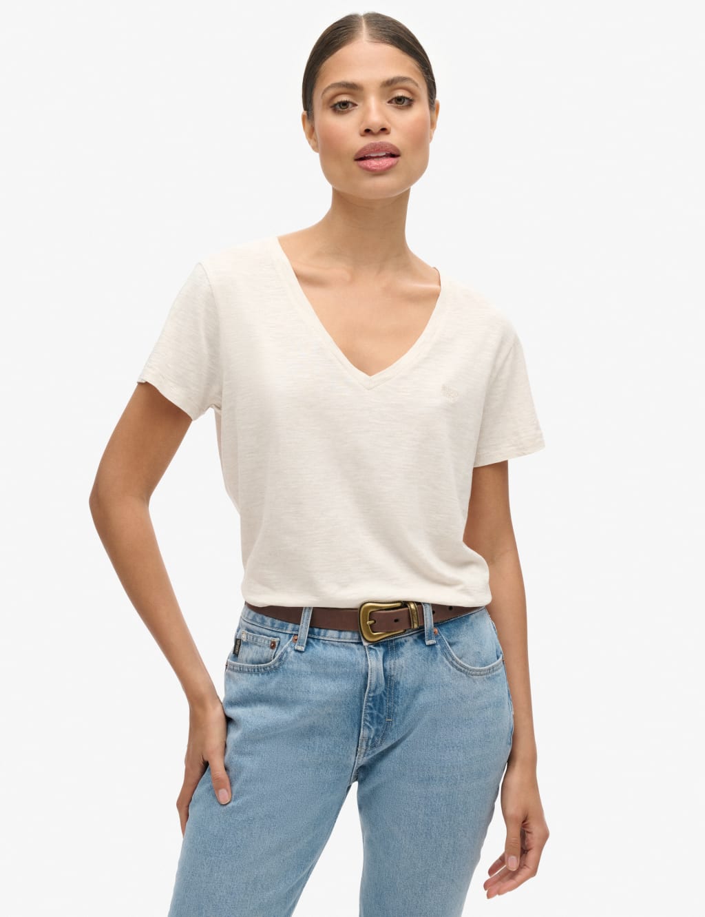 Cotton Rich Embroidered V-Neck T-Shirt