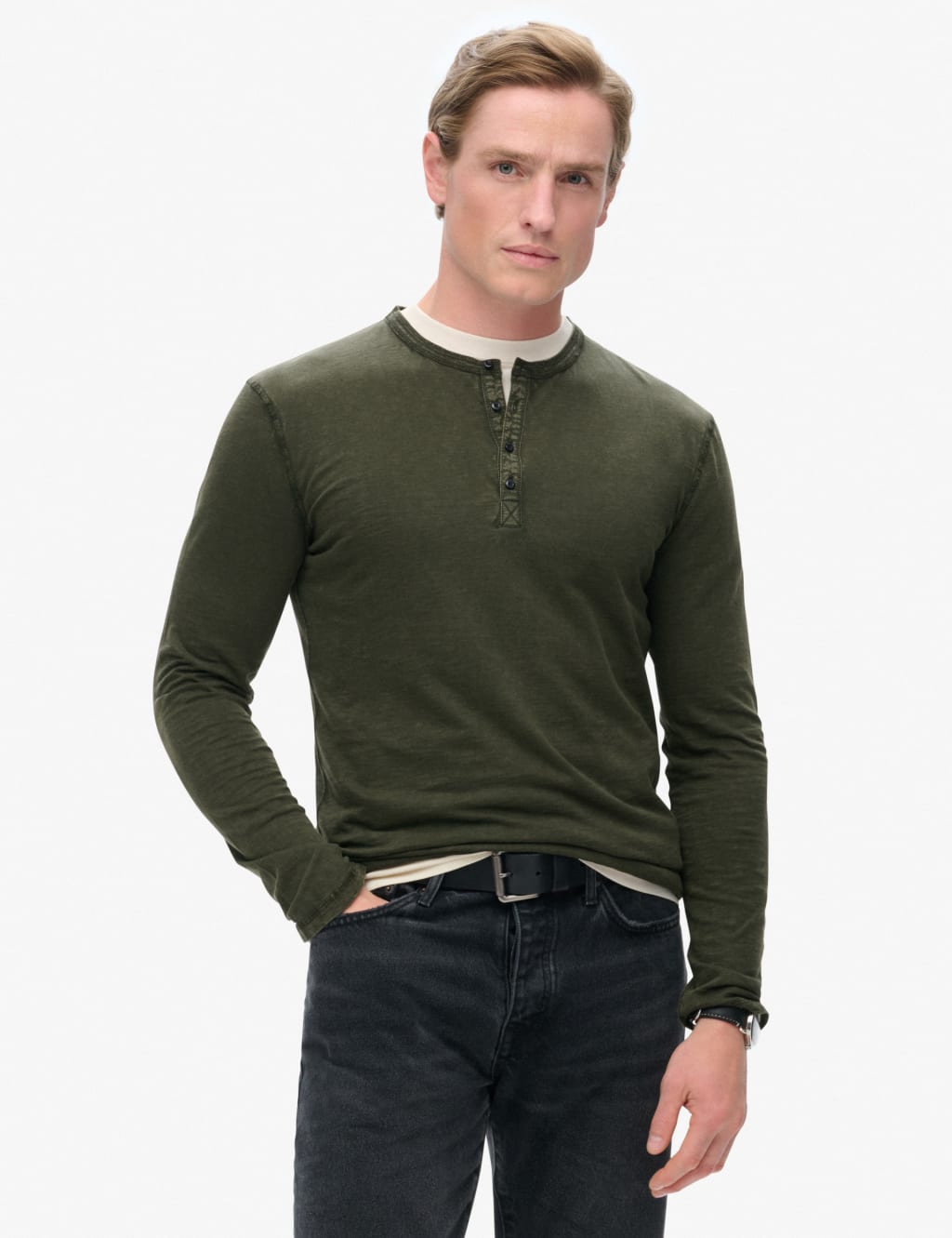 Slim Fit Jersey Grandad Collar Top