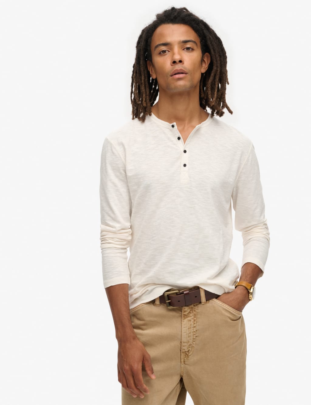 Slim Fit Jersey Grandad Collar Top