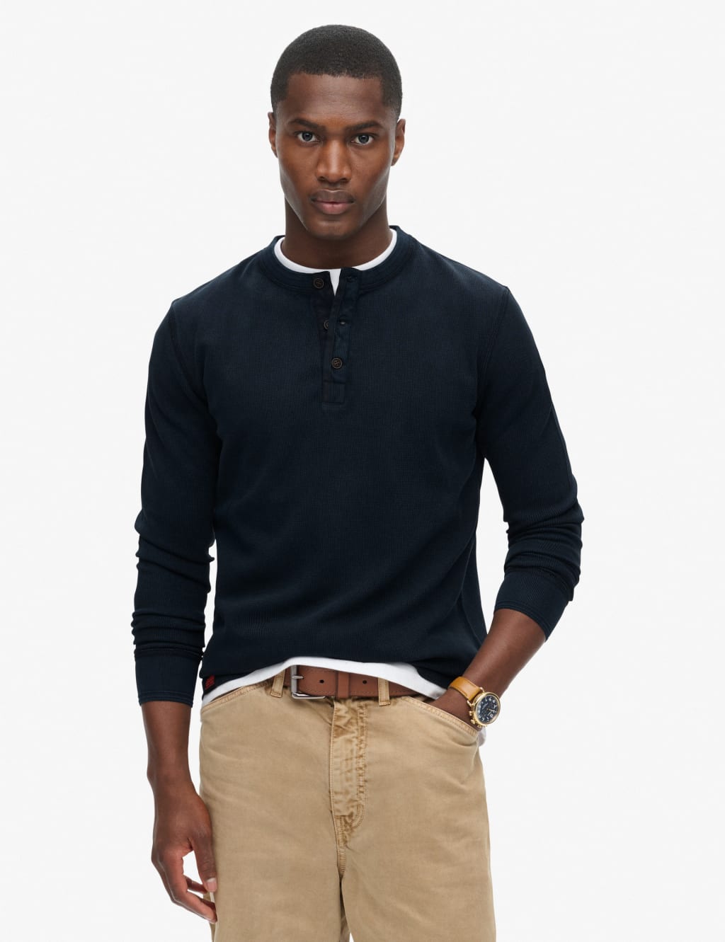 Superdry Men's Overzized Pure Cotton Grandad Collar Top - M - Navy, Green,Navy,Black