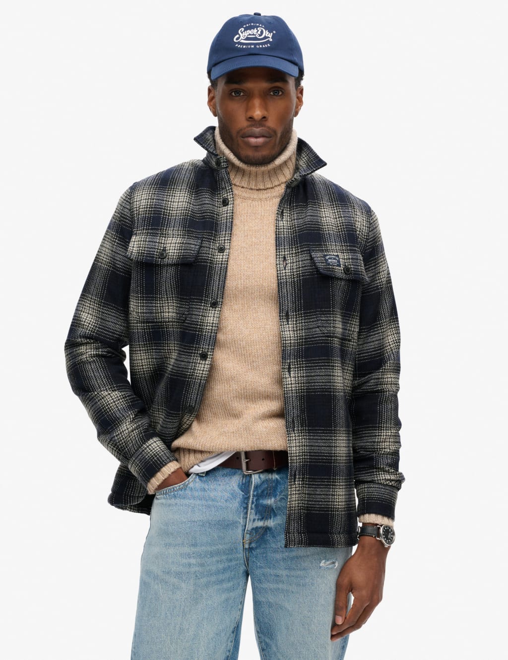 Wool Blend Fleece Lined Checked Overshirt