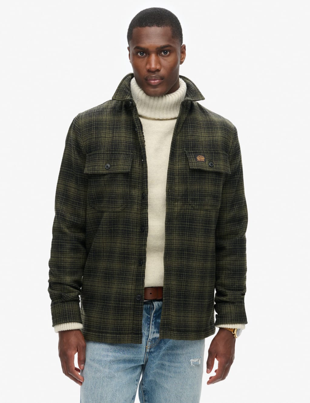 Wool Blend Fleece Lined Checked Overshirt