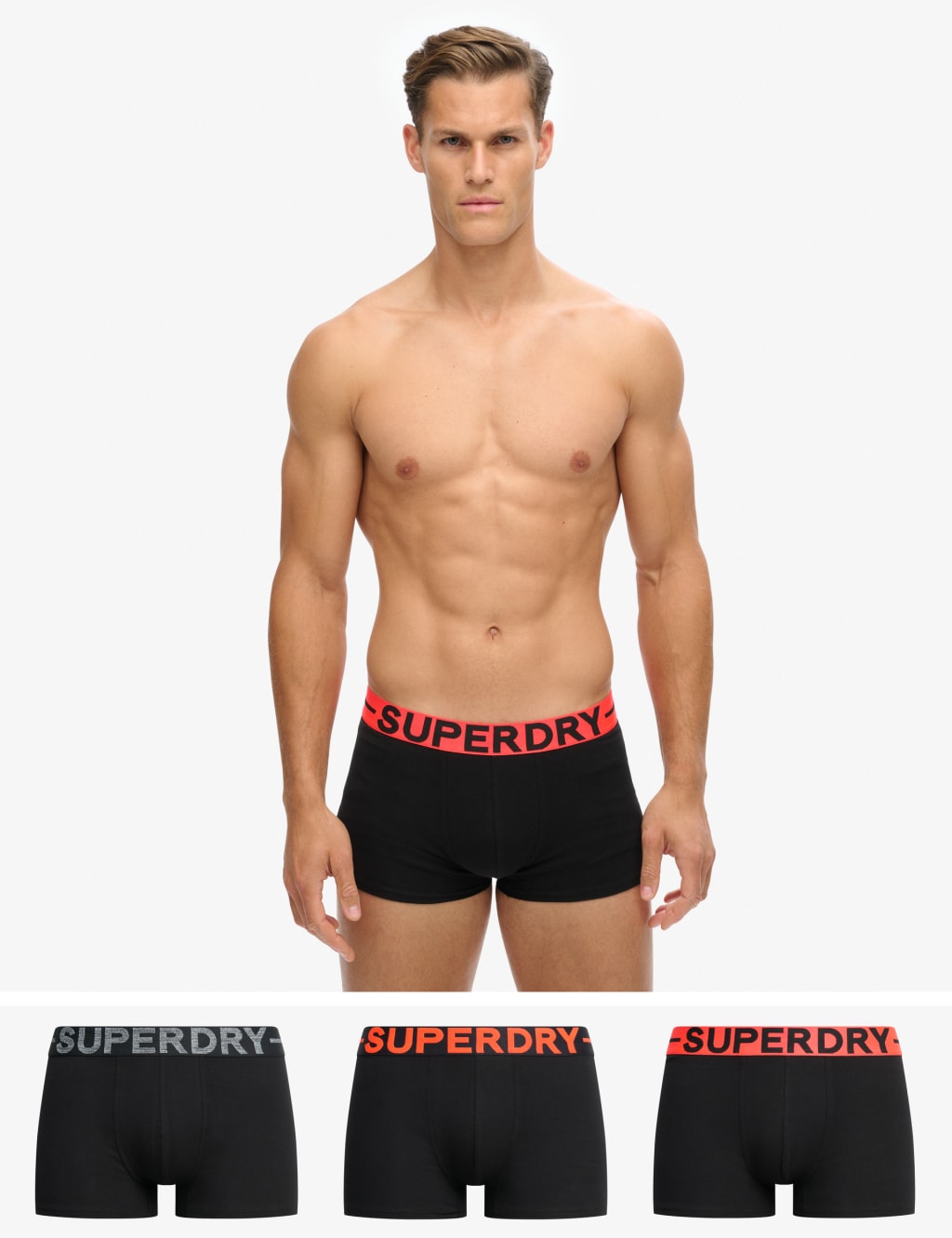 Superdry 3pk Cotton Rich Jersey Trunks - L - Black Mix, Black,Navy,Black Mix,Orange Mix