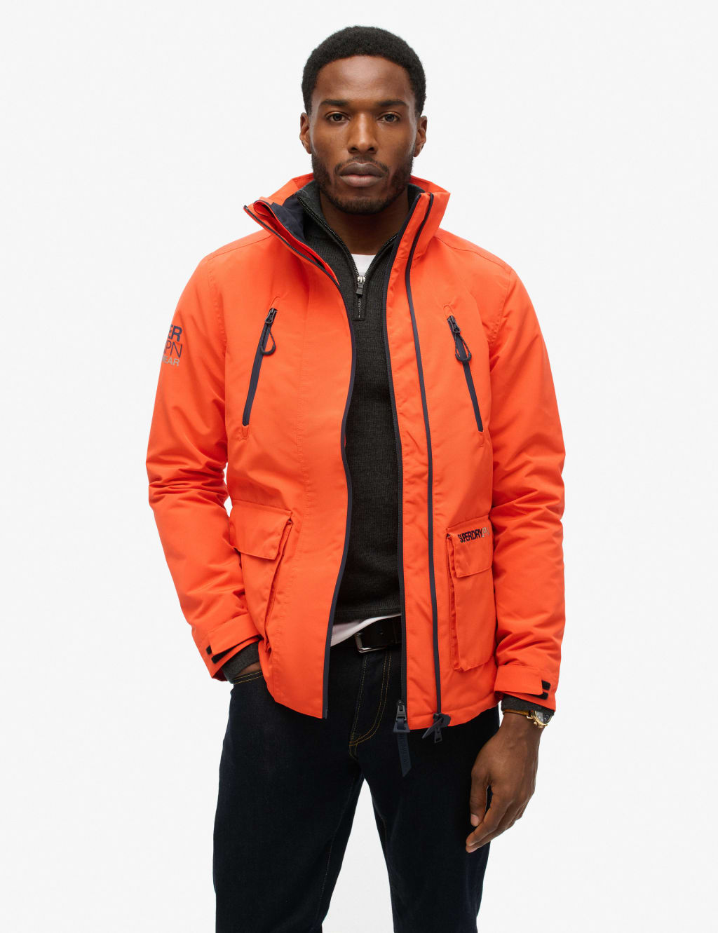 Orange winter coat mens deals