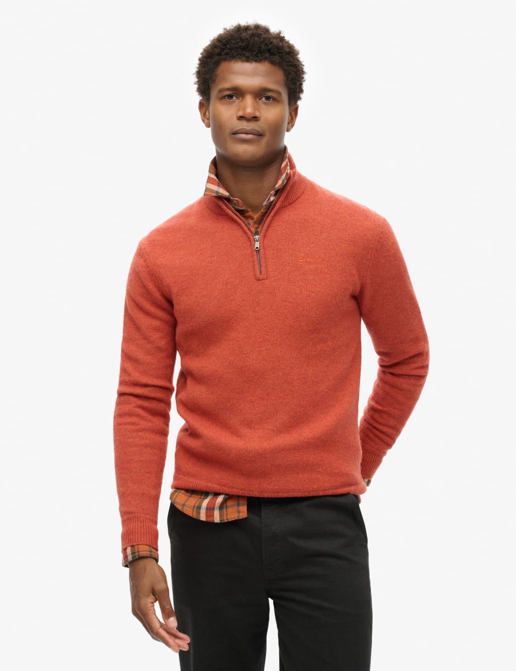 Wool Blend Cable V-Neck Half Zip Jumper