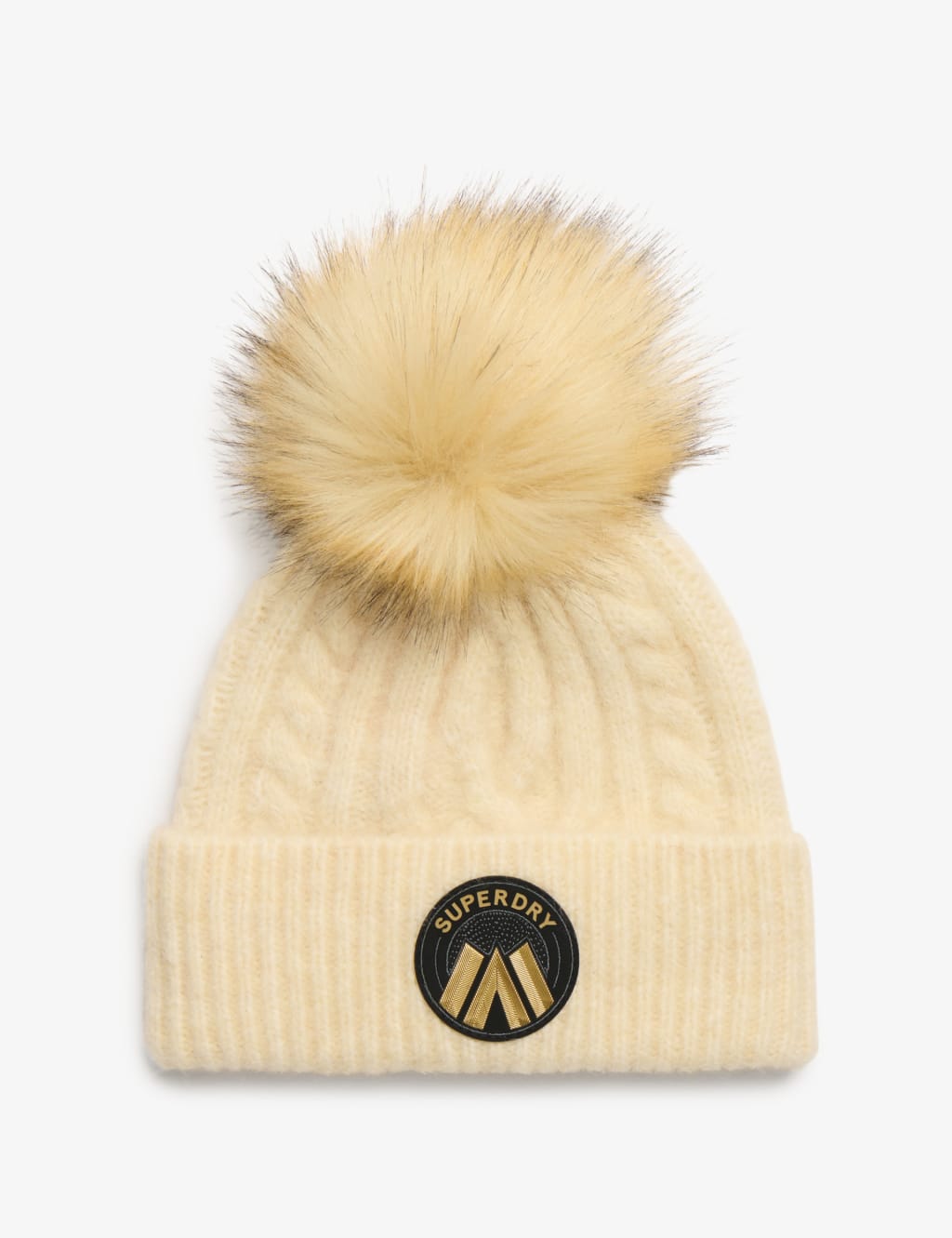 Cable Knit Pom Pom Beanie Hat with Wool