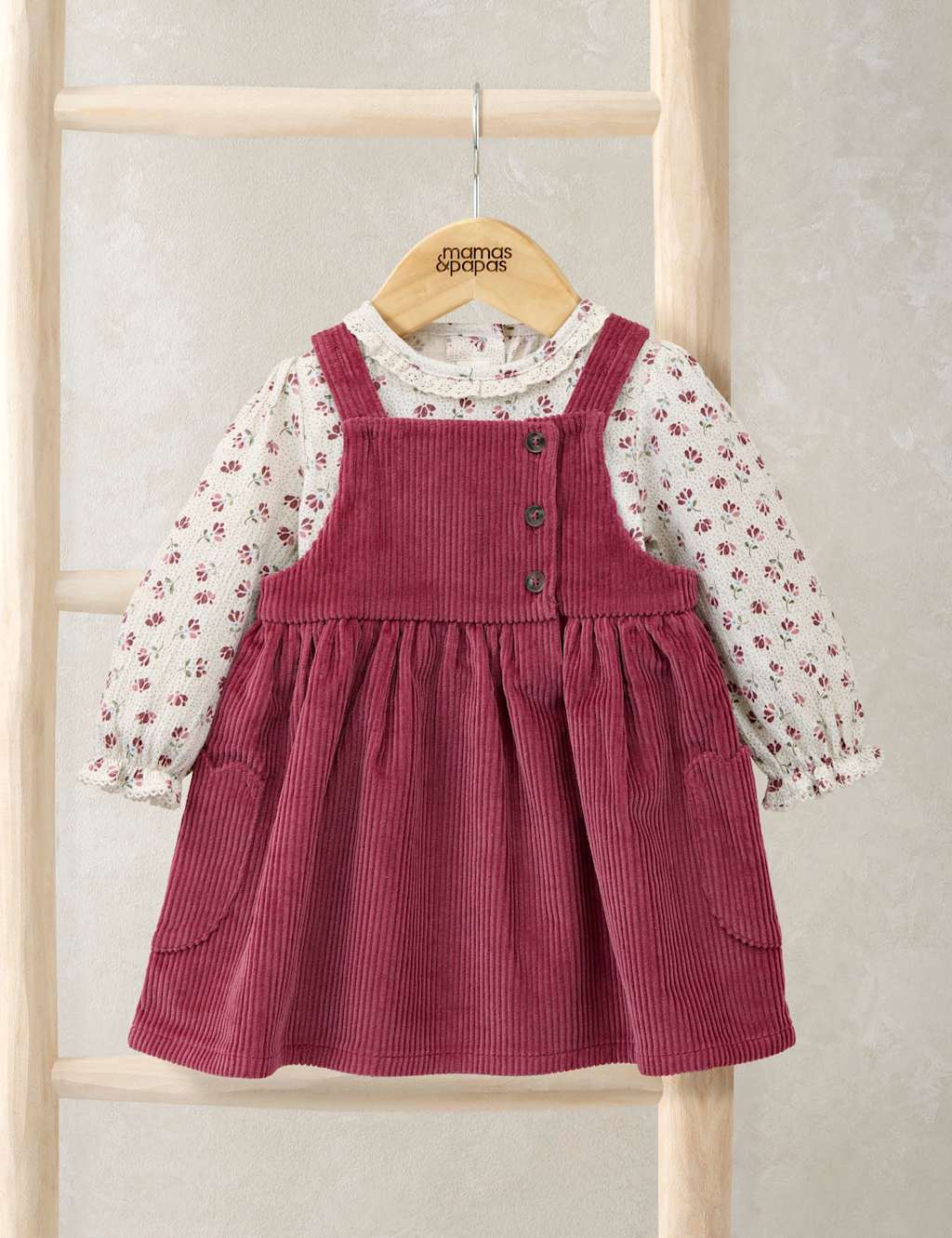 Mamas & Papas 2pc Cotton Rich Floral Dress and Bodysuit Outfit (0-18 Mths) Pink Mix