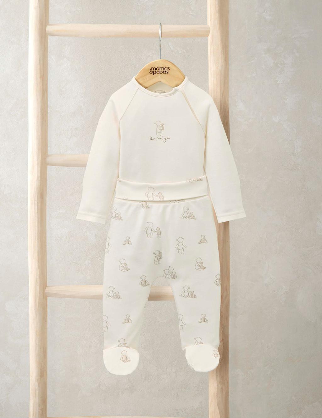 Mamas & Papas 2pc Pure Cotton Bear Print Outfit (0-12 Mths) Cream Mix