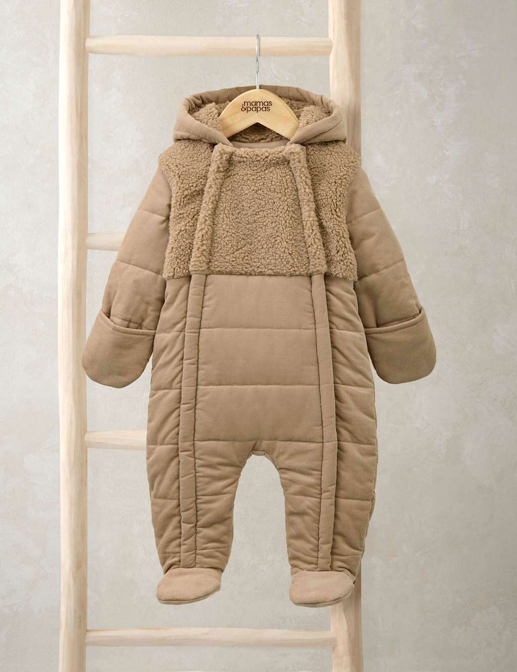 Mamas & Papas Cord and Borg Quilted Pramsuit (0-12 Mths) Brown Mix