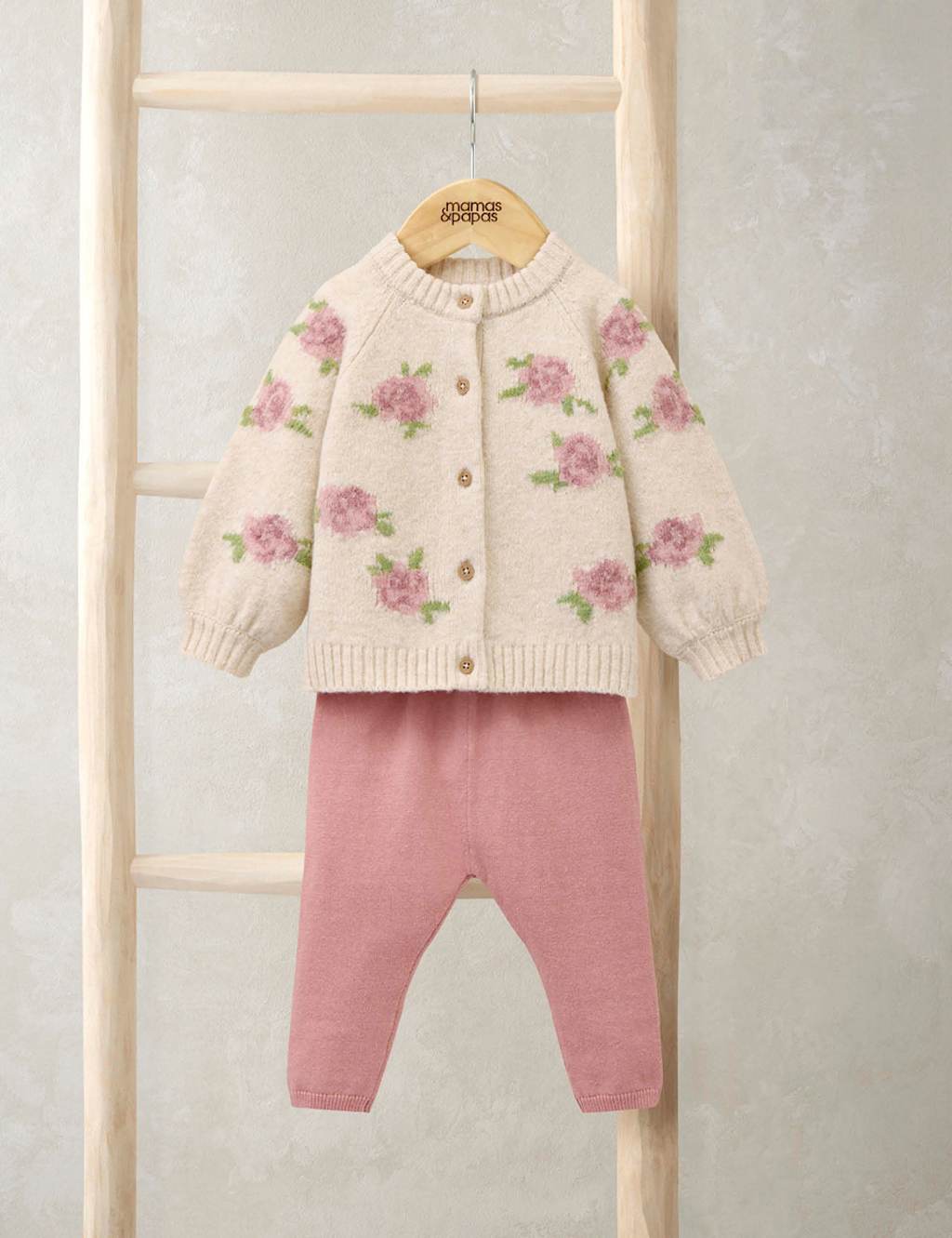 Mamas & Papas 2pc Knitted Cardigan & Leggings Set (0-12 Mths) Pink Mix