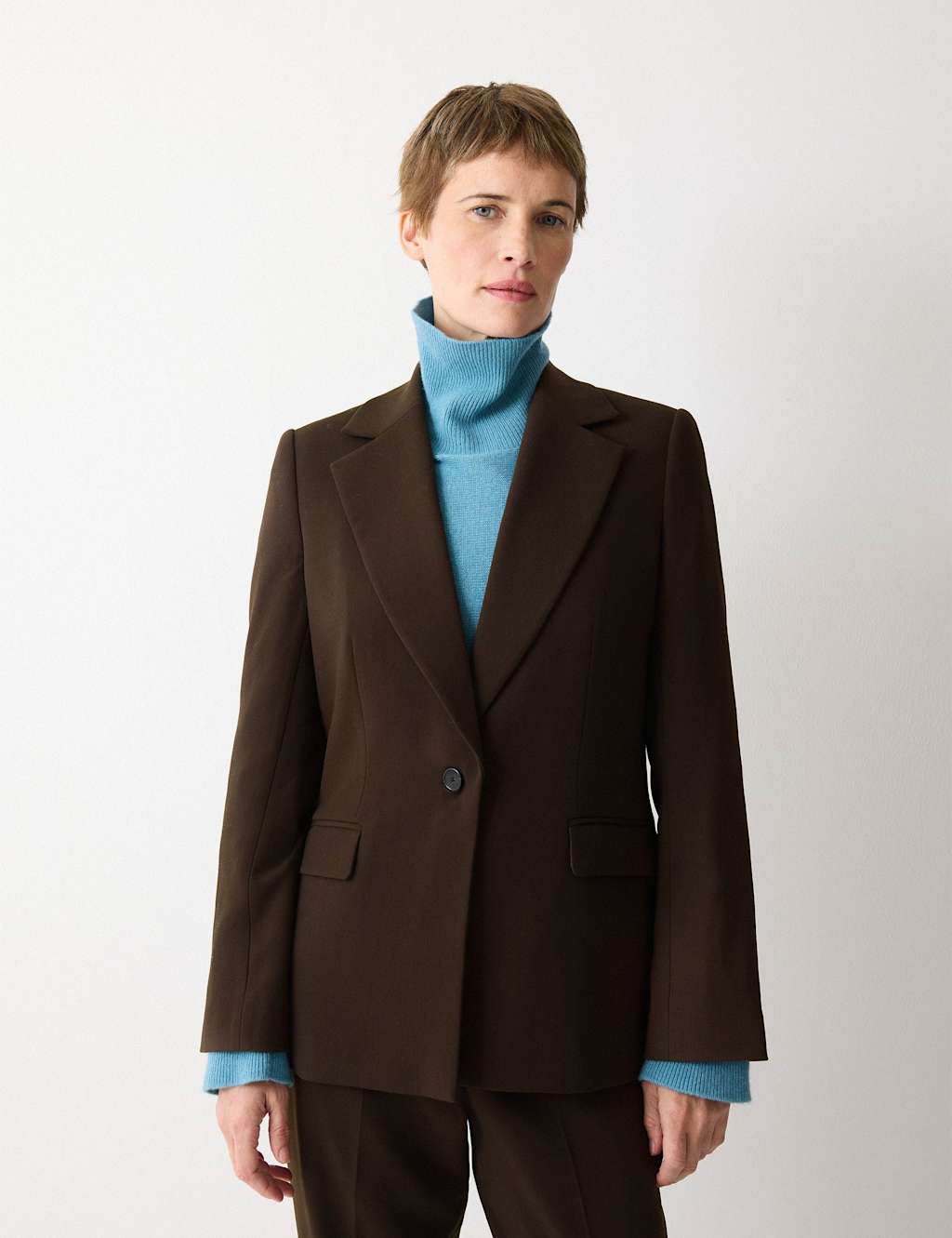 Jigsaw Crepe Single Breasted Tailored Blazer Brown