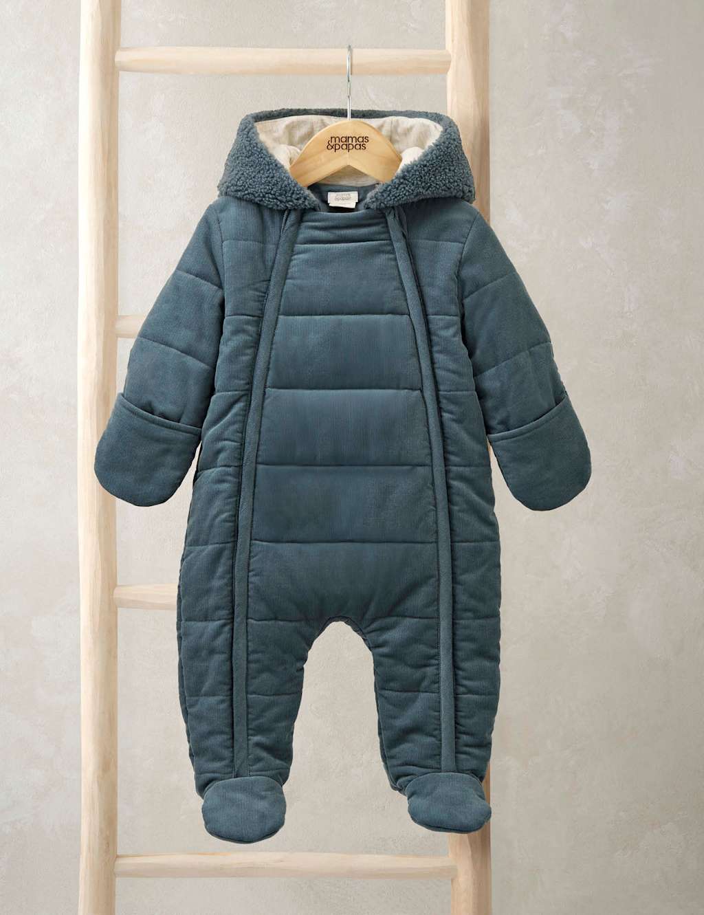 Mamas & Papas Cord Quilted Pramsuit (0-12 Mths) Blue Mix