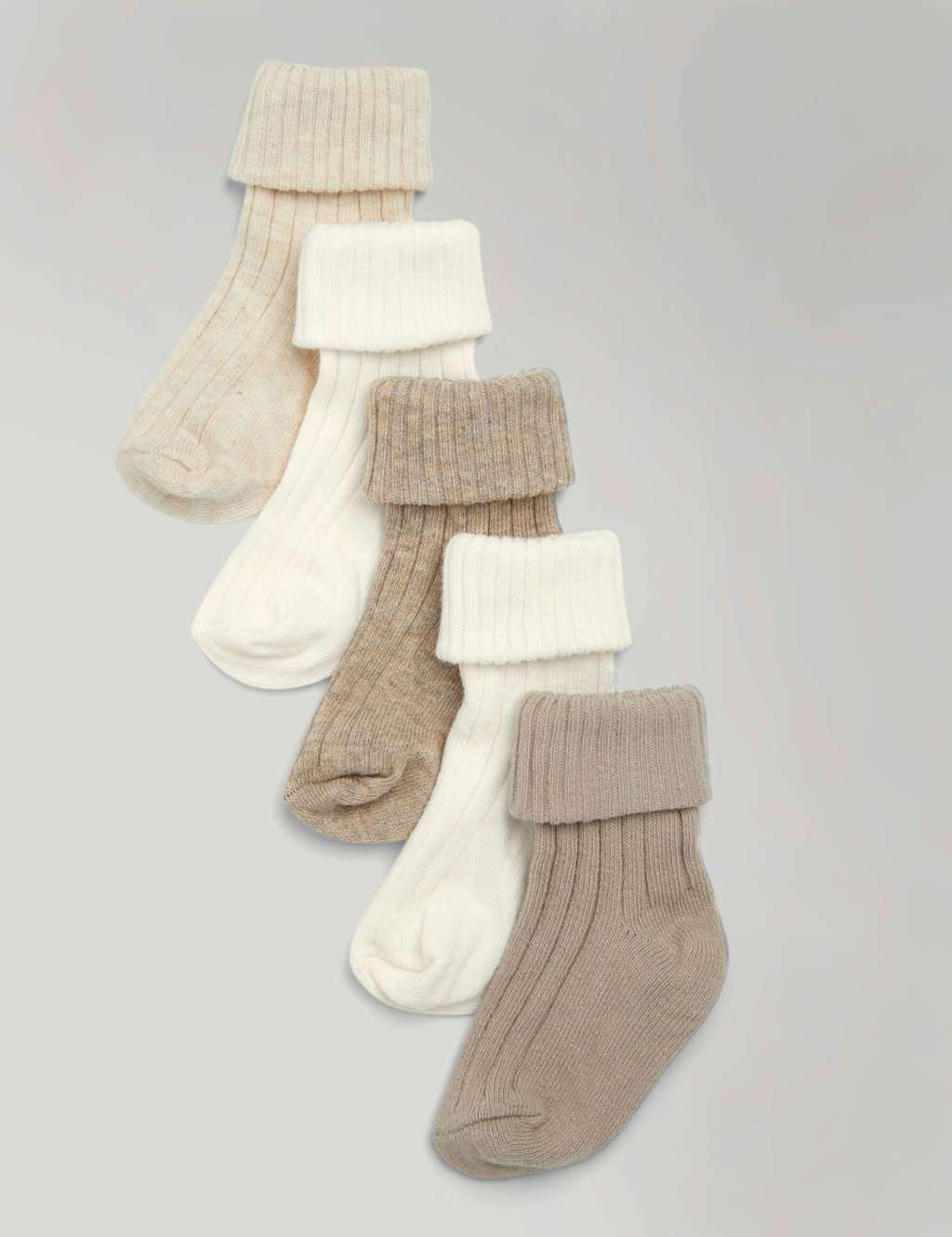 Mamas & Papas 5pk Cotton Rich Ribbed Socks (0-12 Mths) Sand