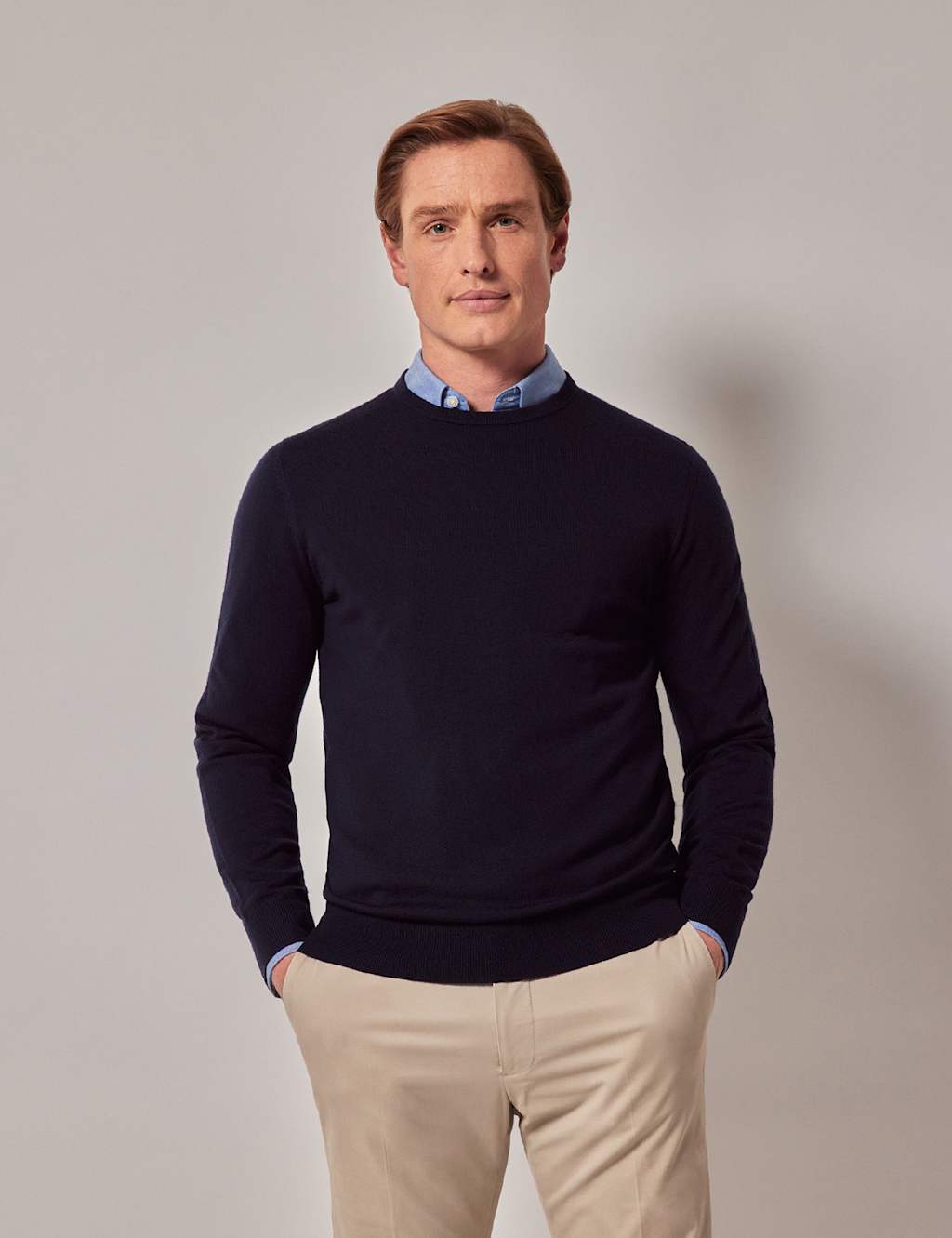 Hawes & Curtis Pure Merino Wool Textured Crew Neck Jumper Navy