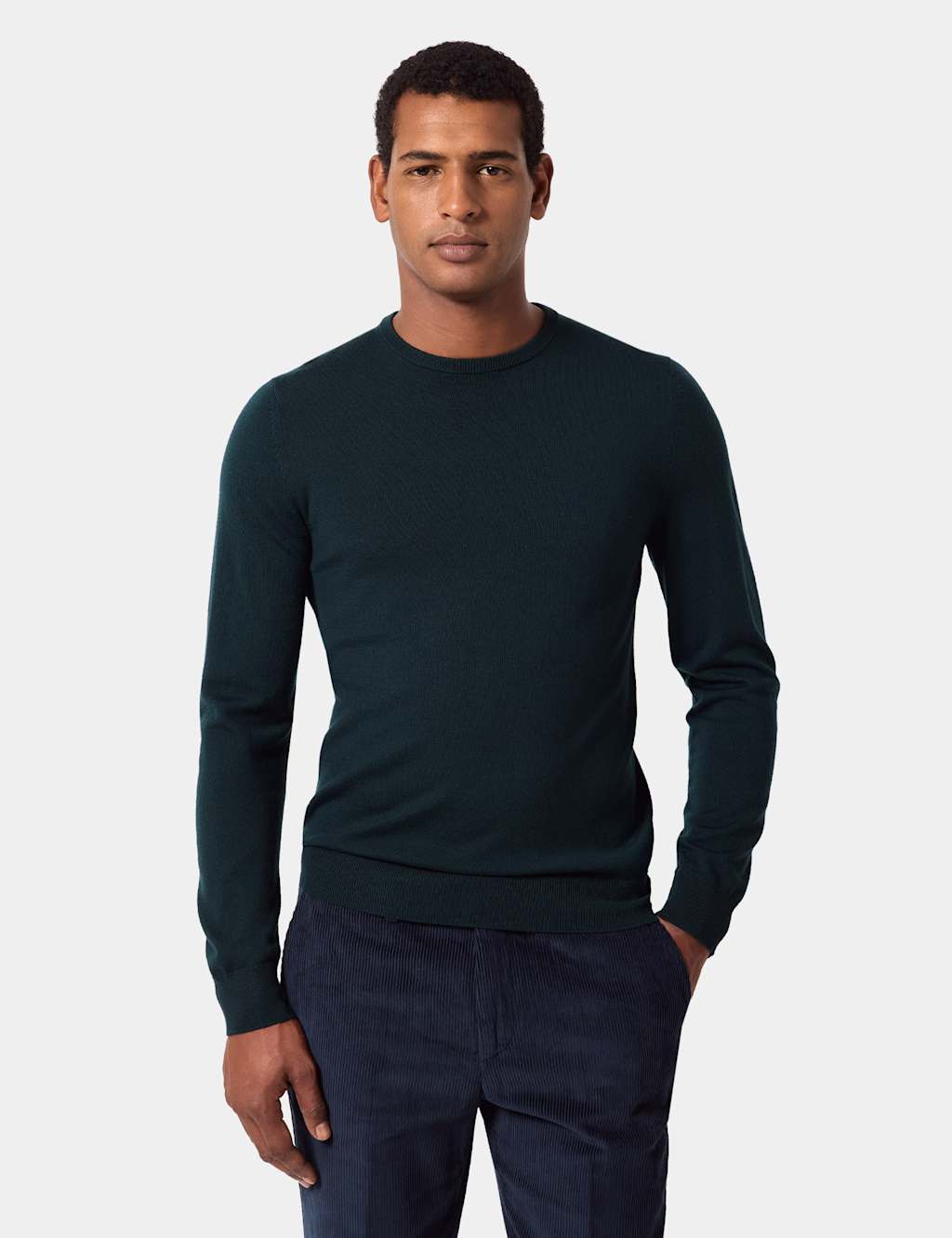 Hawes & Curtis Men's Pure Merino Wool Textured Crew Neck Jumper - 2XL - Dark Green - Available at M&S