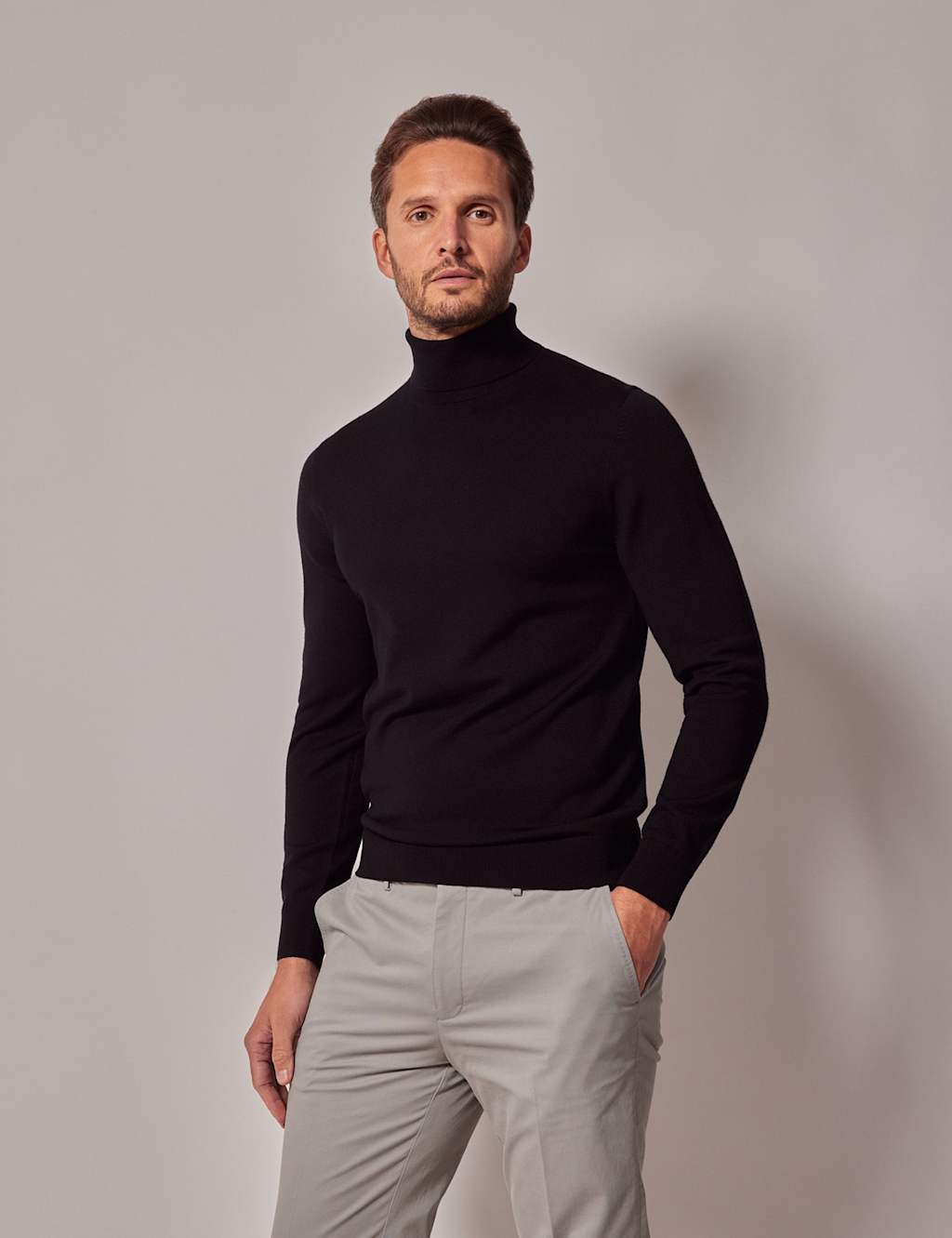 Hawes & Curtis Pure Merino Wool Roll Neck Jumper Black