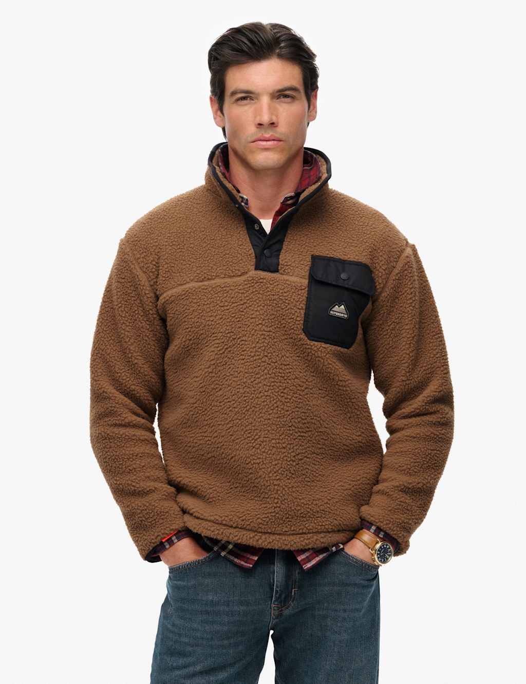 Superdry & Co Fleece Half Popper Jumper Brown