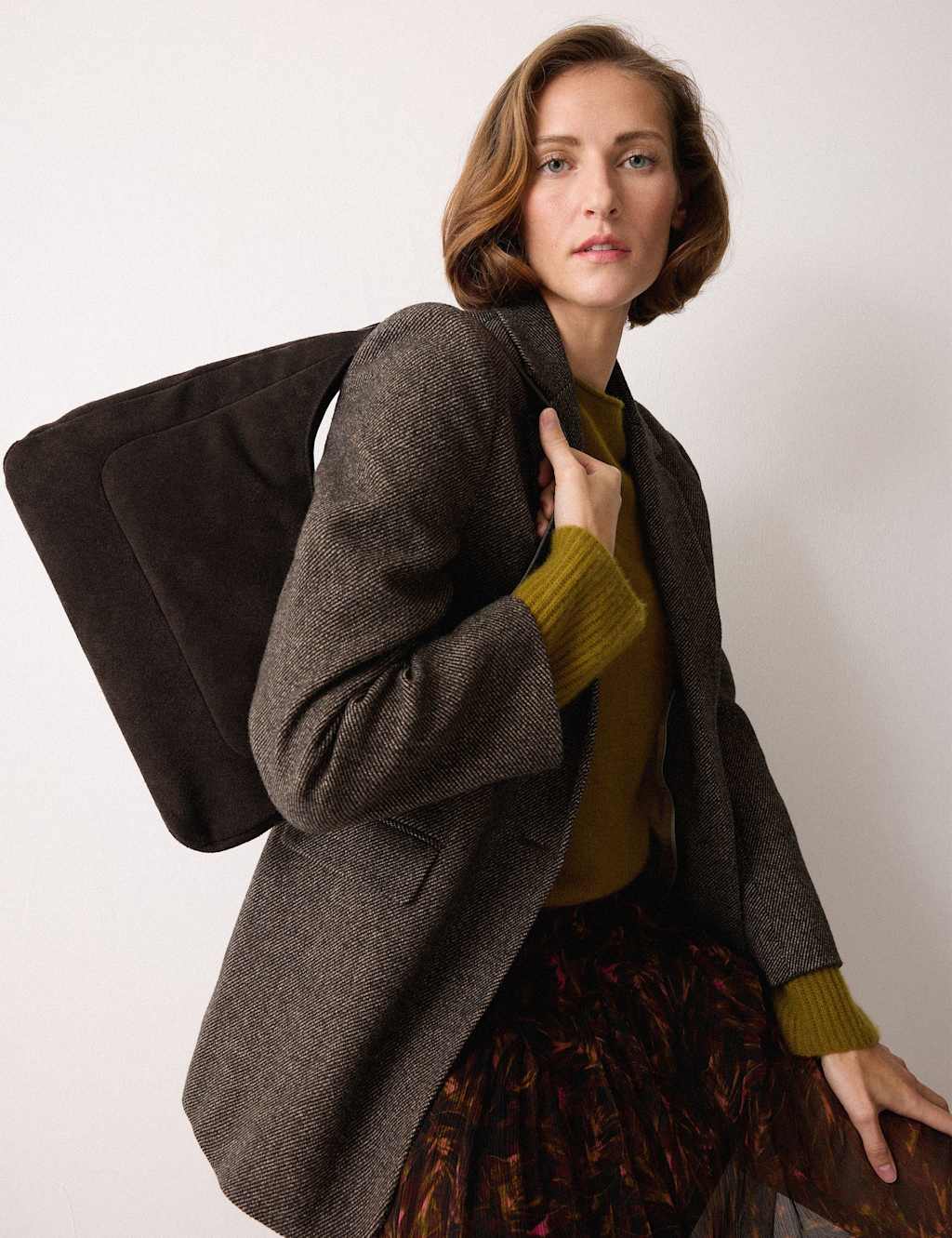 Jigsaw Suede Shoulder Bag Brown