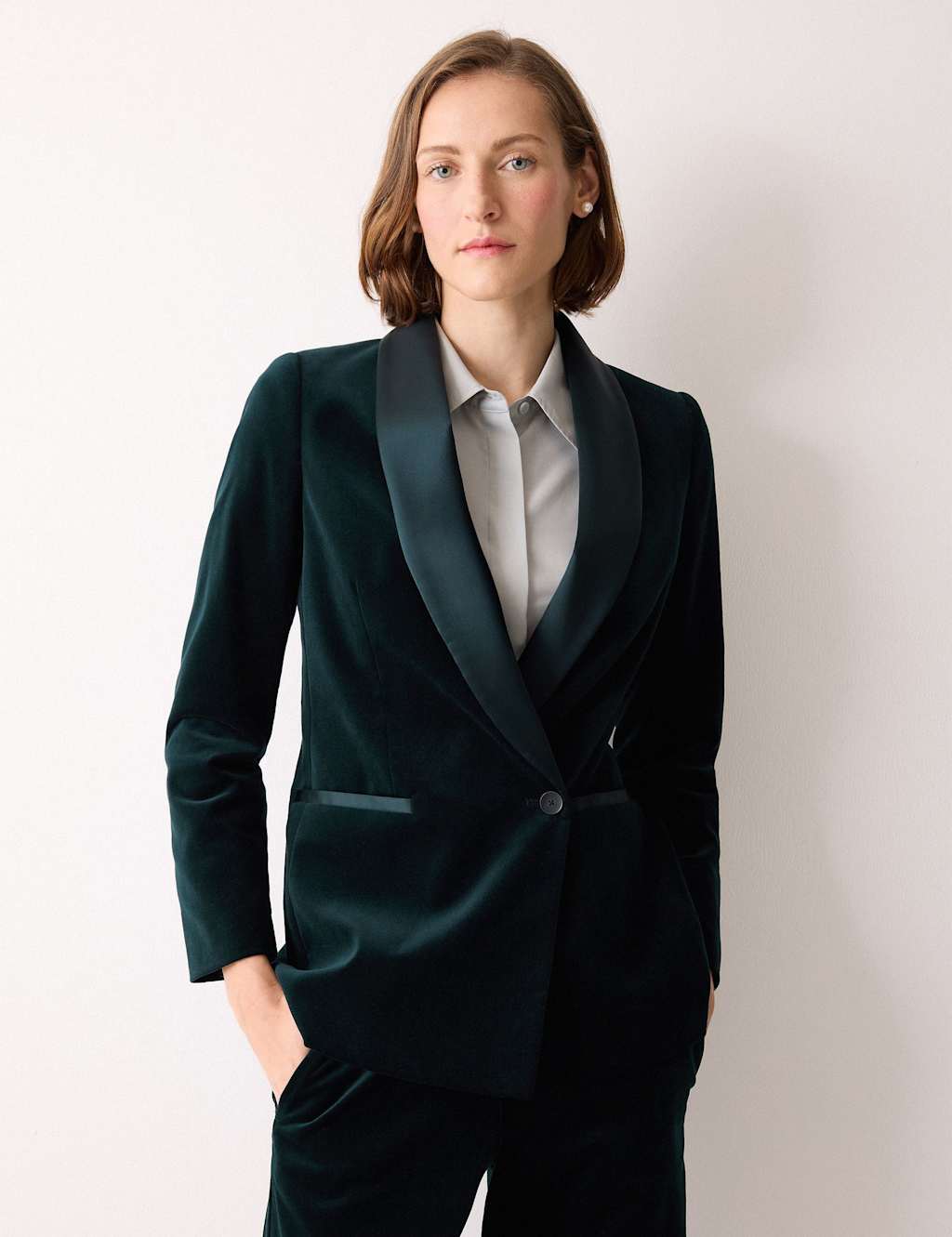 Jigsaw Velvet Tailored Single Breasted Blazer Green