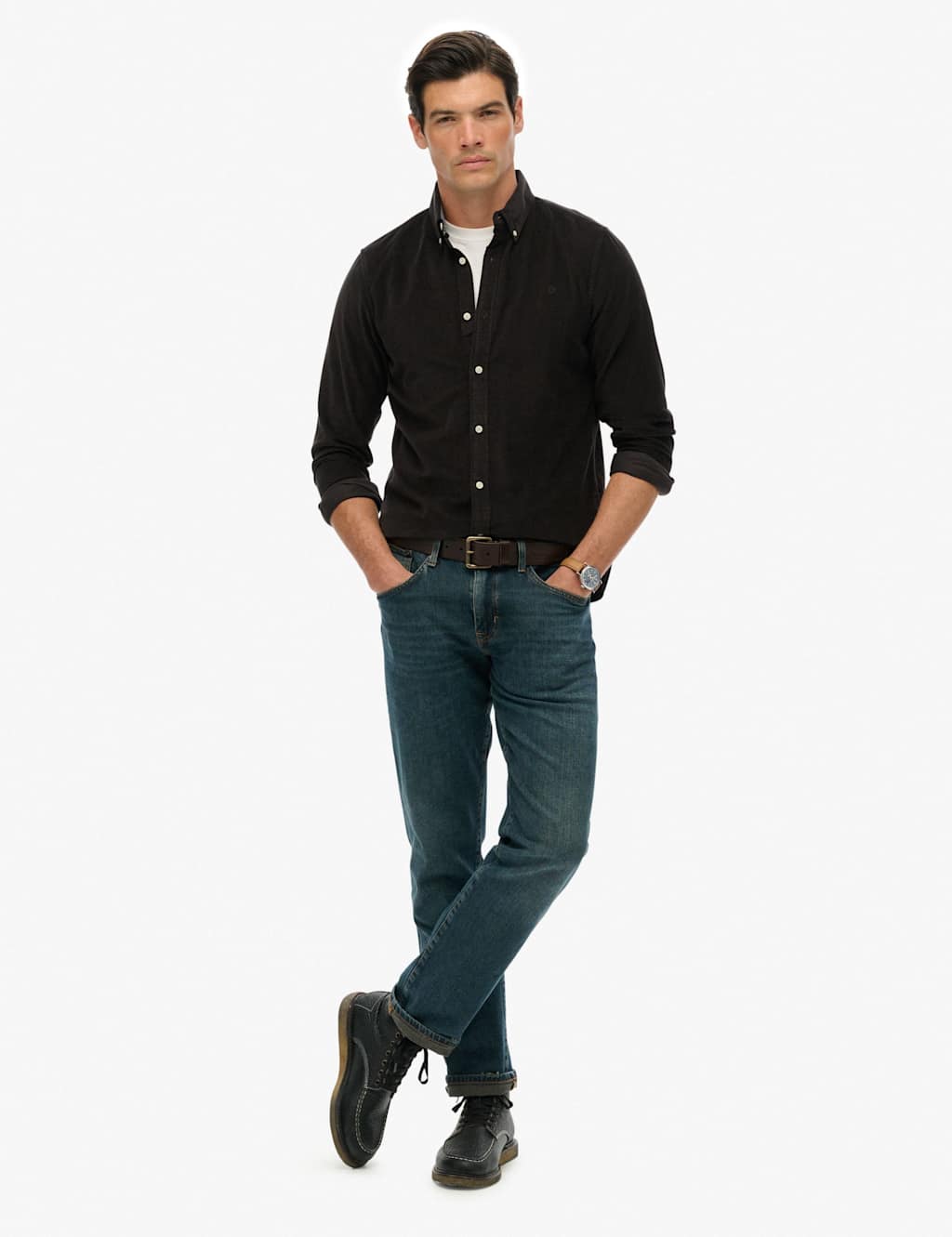 Superdry & Co Relaxed Fit Pure Cotton Corduroy Shirt Black
