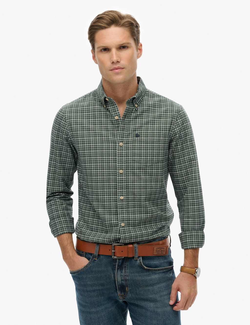 Superdry & Co Relaxed Fit Pure Cotton Checked Oxford Shirt Green