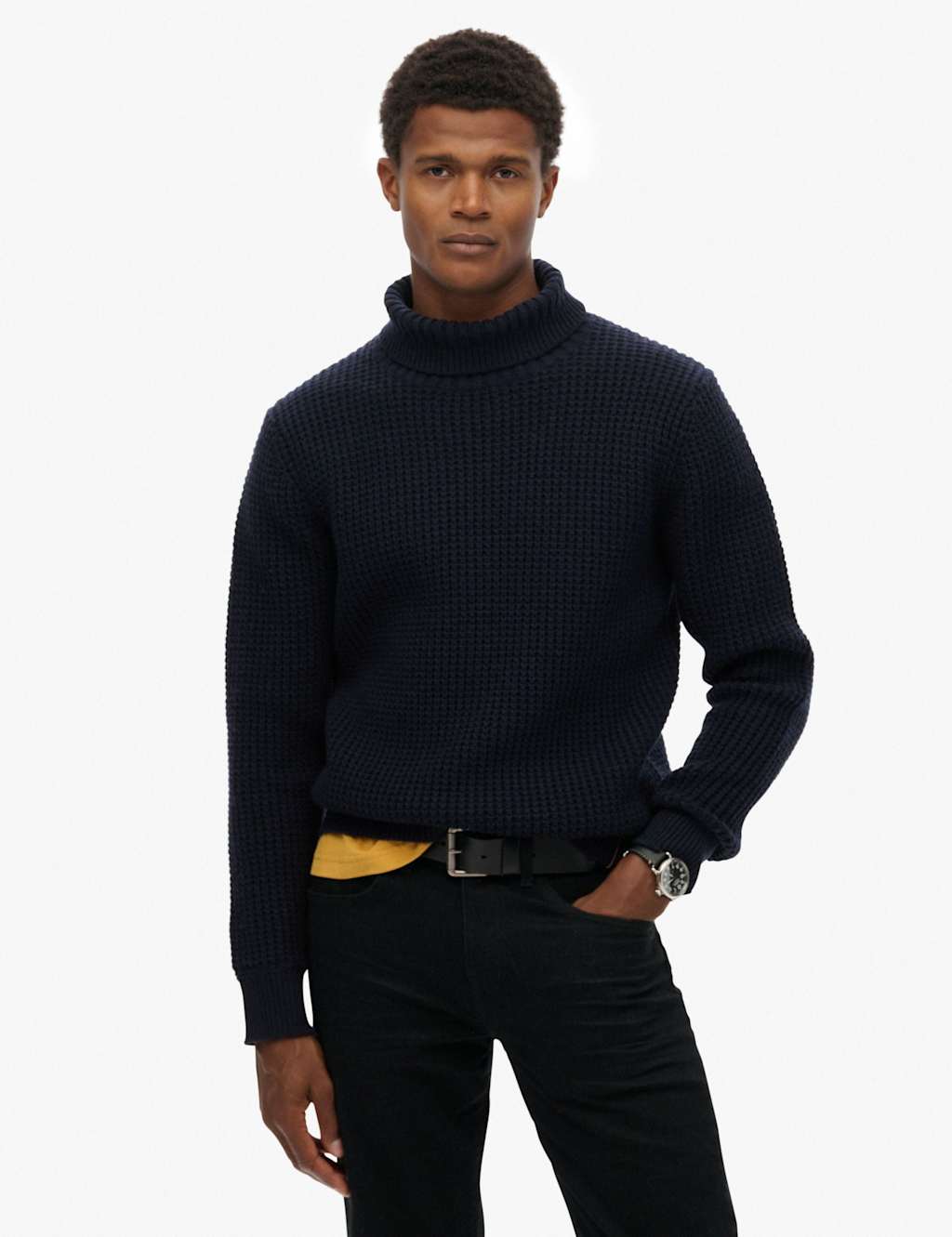 Superdry & Co Textured Roll Neck Jumper with Wool Navy