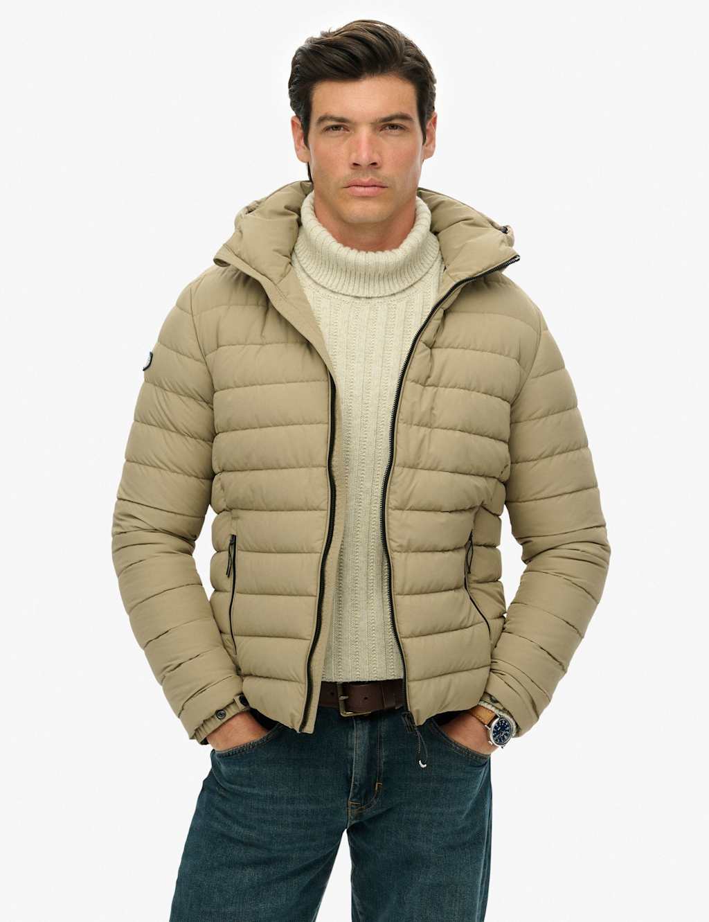 Superdry & Co Hooded Padded Puffer Jacket Beige