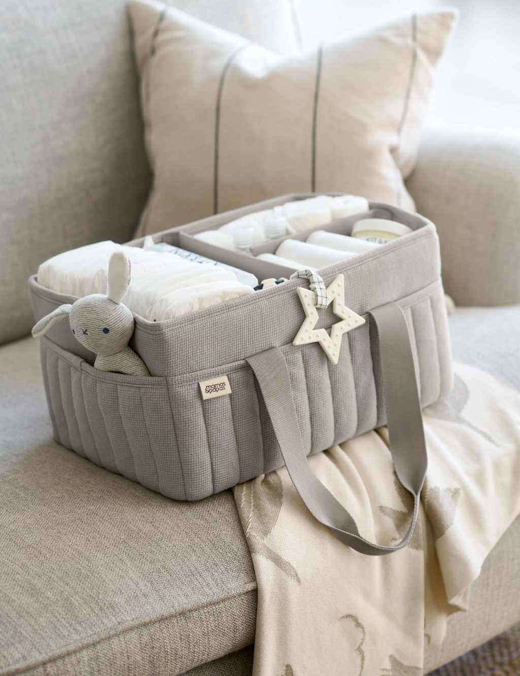 Mamas & Papas Pure Cotton Waffle Nappy Caddy Bag Grey