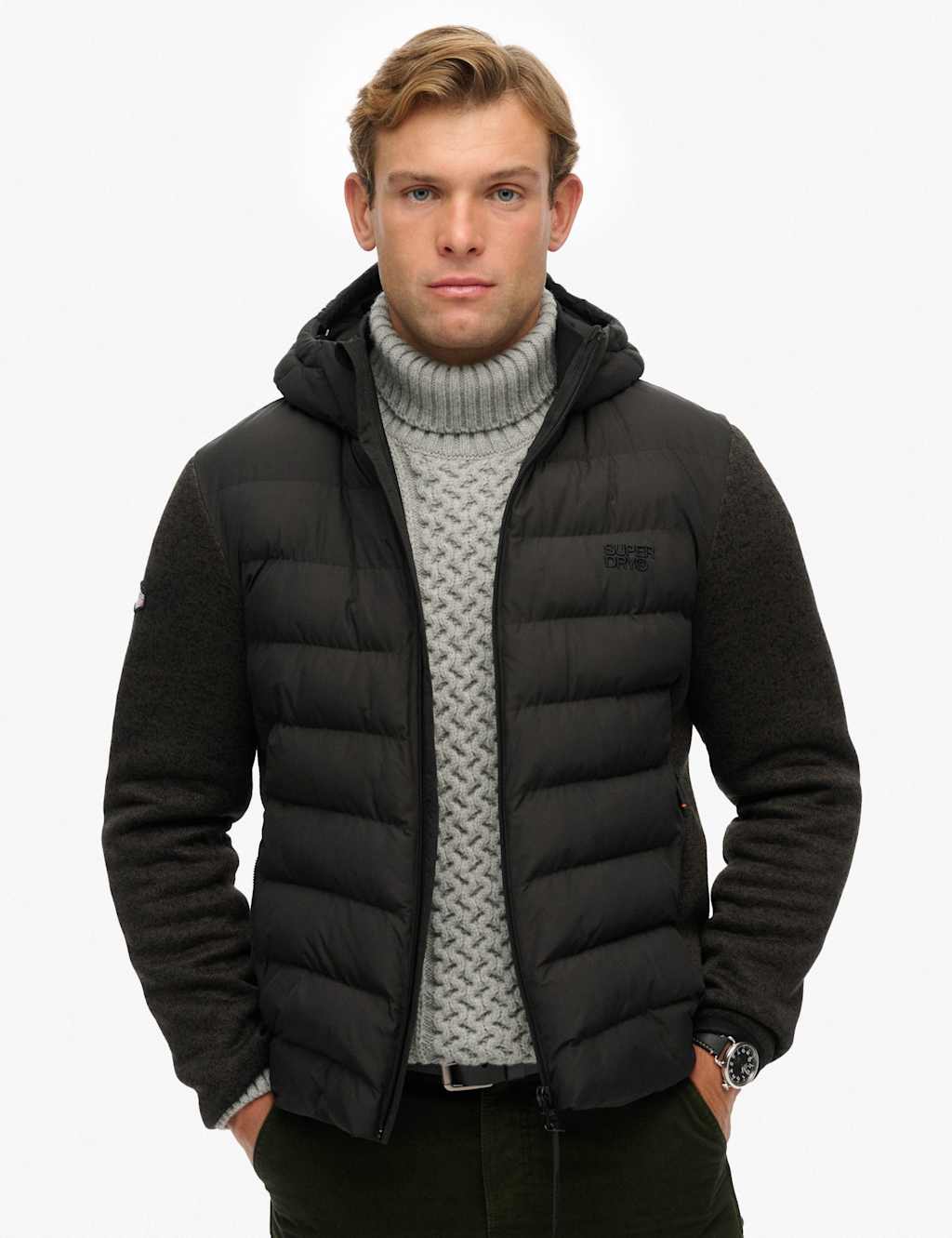 Superdry & Co Hooded Storm Knitted Hybrid Jacket Dark Grey