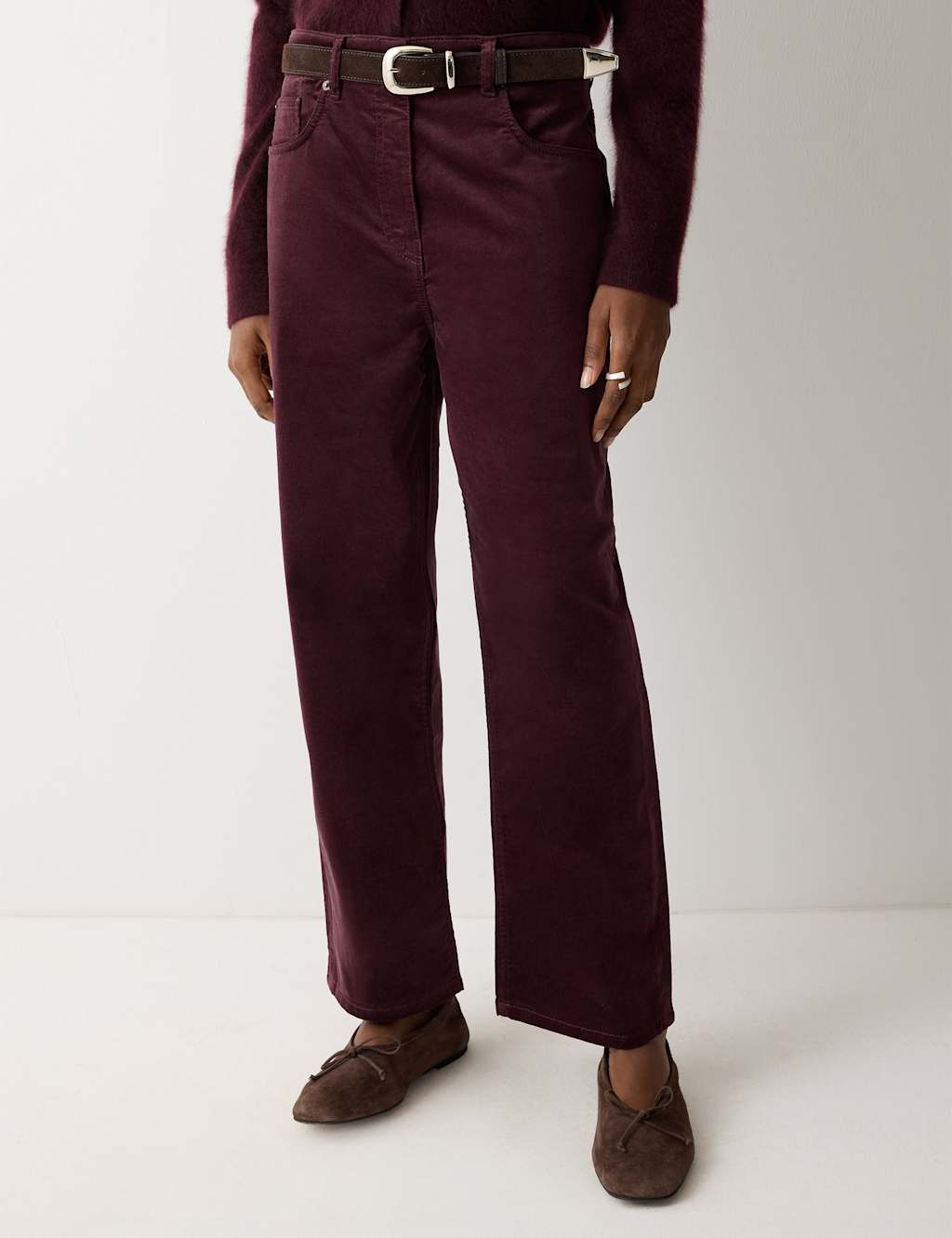 Jigsaw Velvet High Waisted Tapered Cropped Jeans Purple