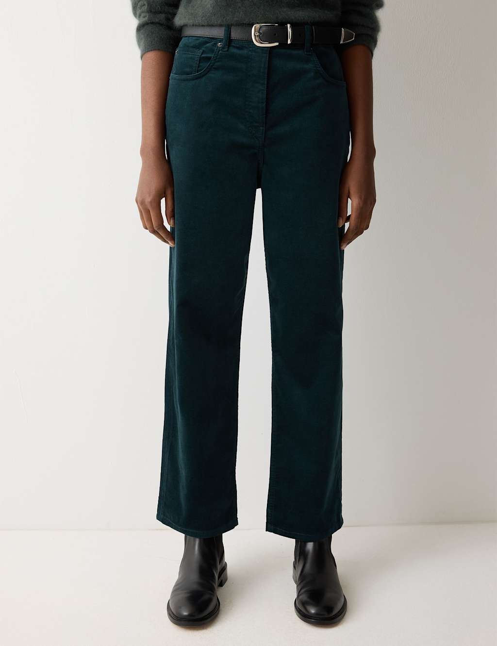 Jigsaw Velvet High Waisted Tapered Cropped Jeans Green