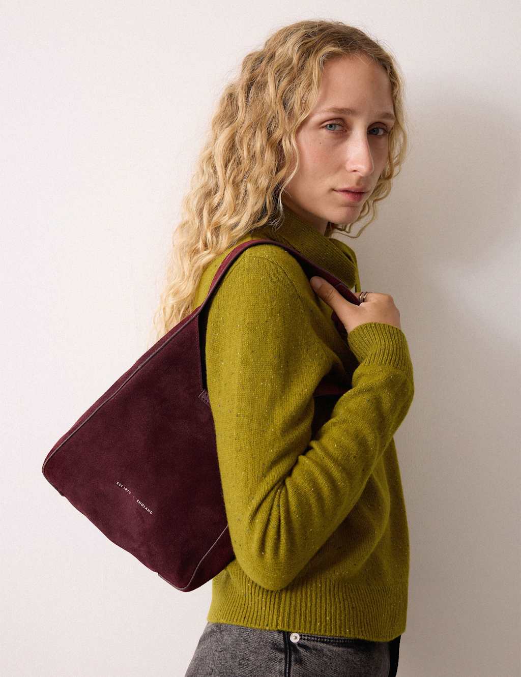 Jigsaw Suede Mini Tote Bag Burgundy