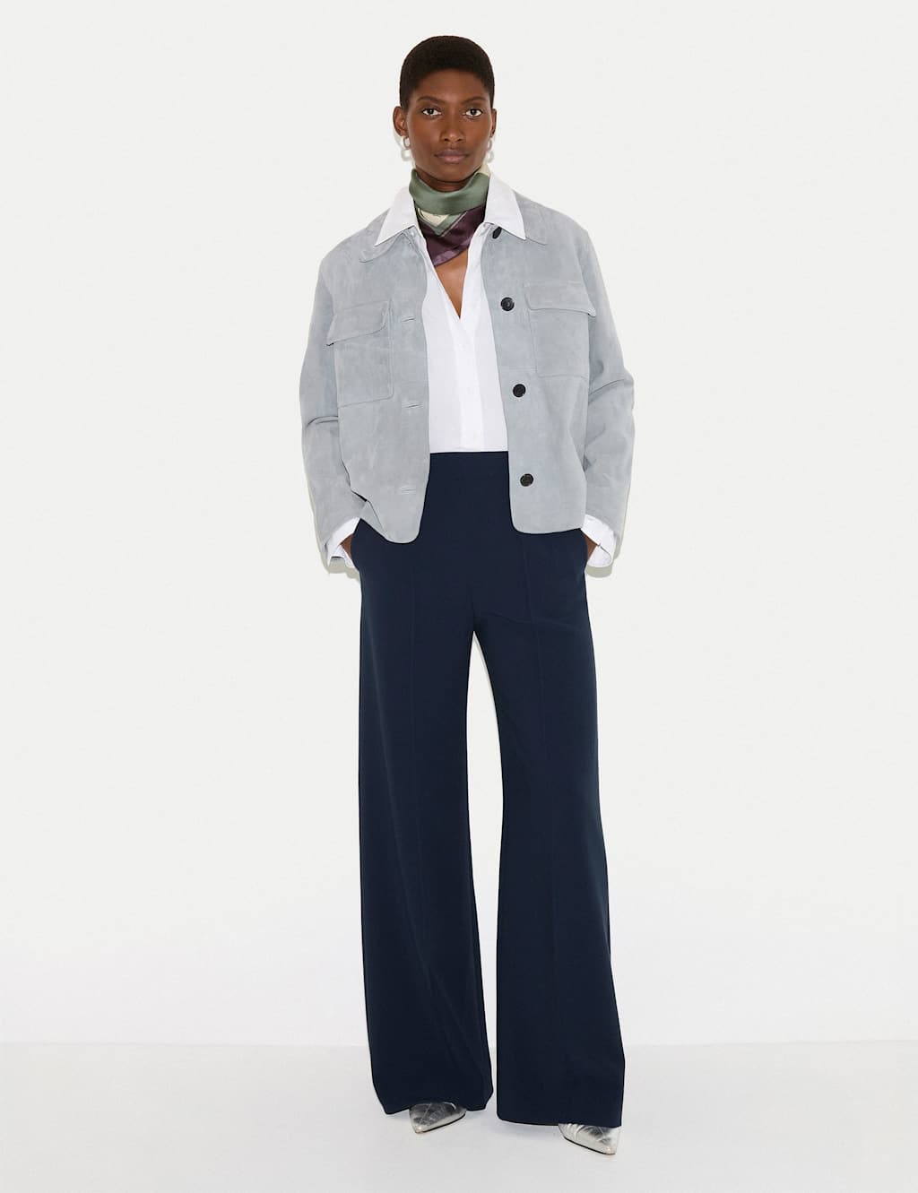 Jigsaw Women's Crepe Pintuck Detail Wide Leg Trousers - 12 - Navy - Available at M&S