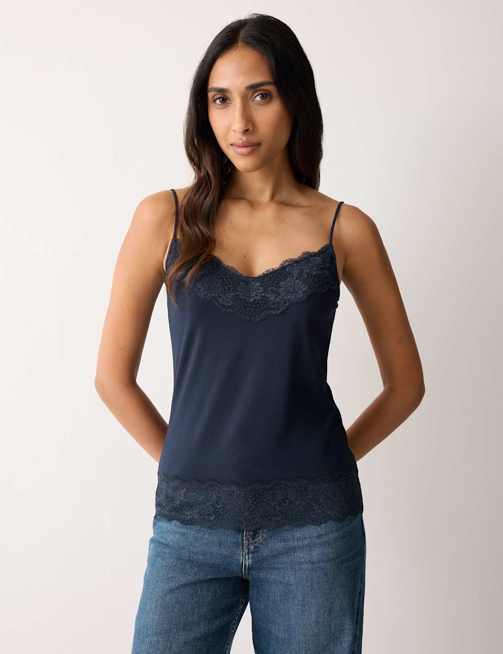 Jigsaw Modal Rich V-Neck Lace Vest Navy